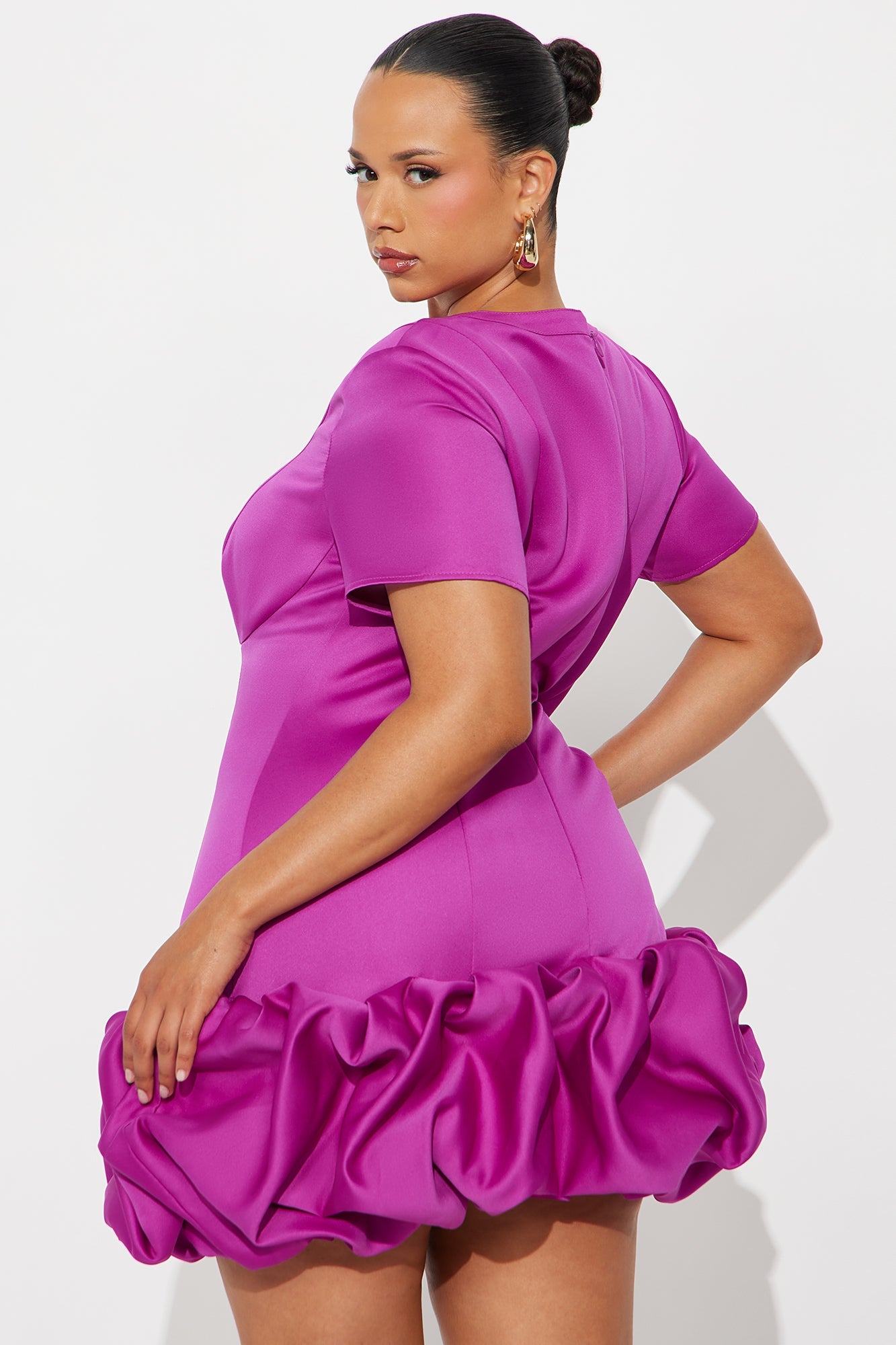 Sienna Satin Short Sleeve Mini Dress - Magenta