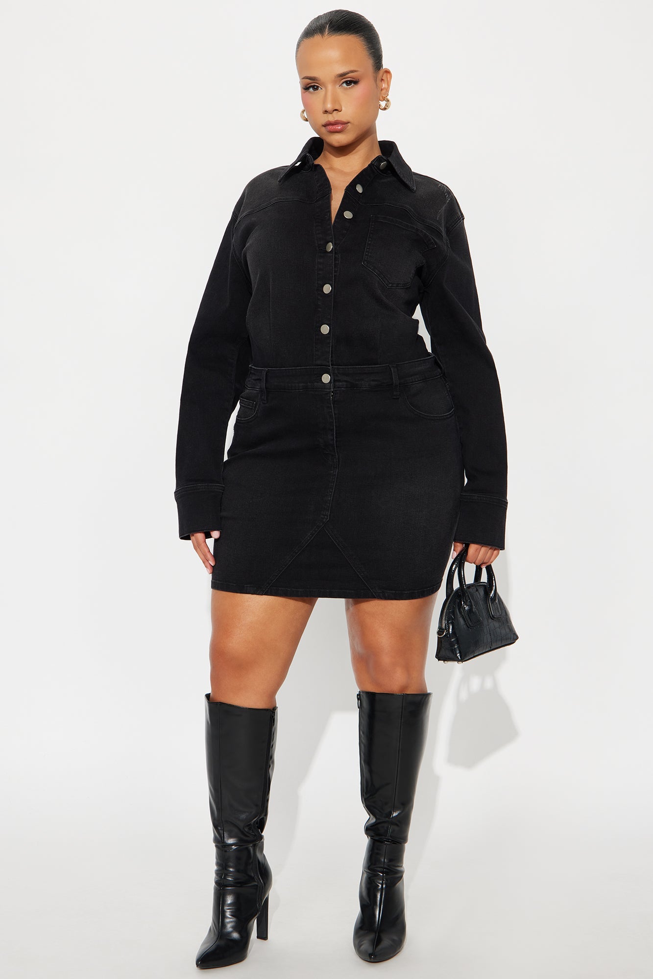 Tall Belleville Denim Mini Dess - Black