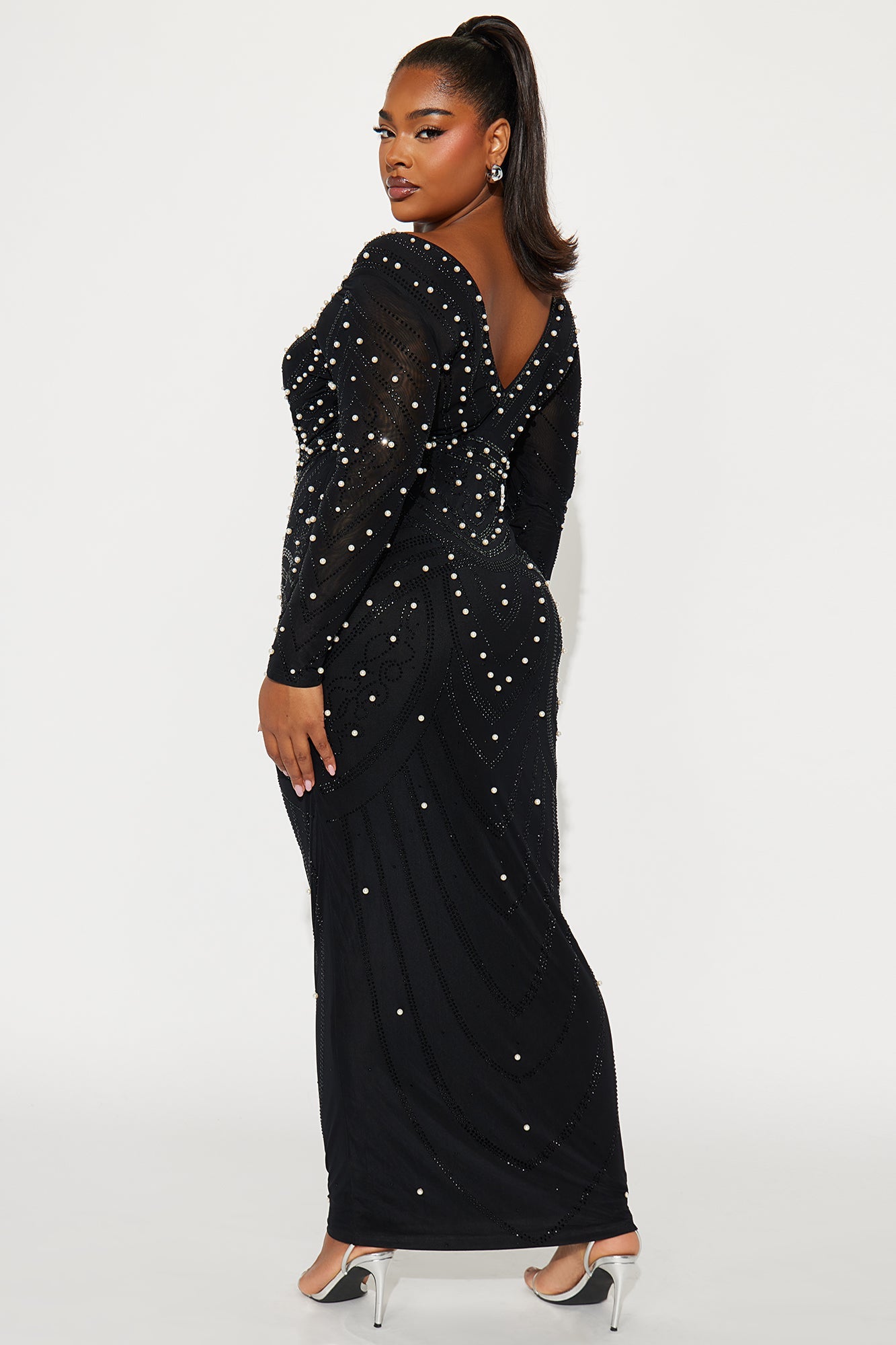 Cali Embellished Long Sleeve Gown - Black