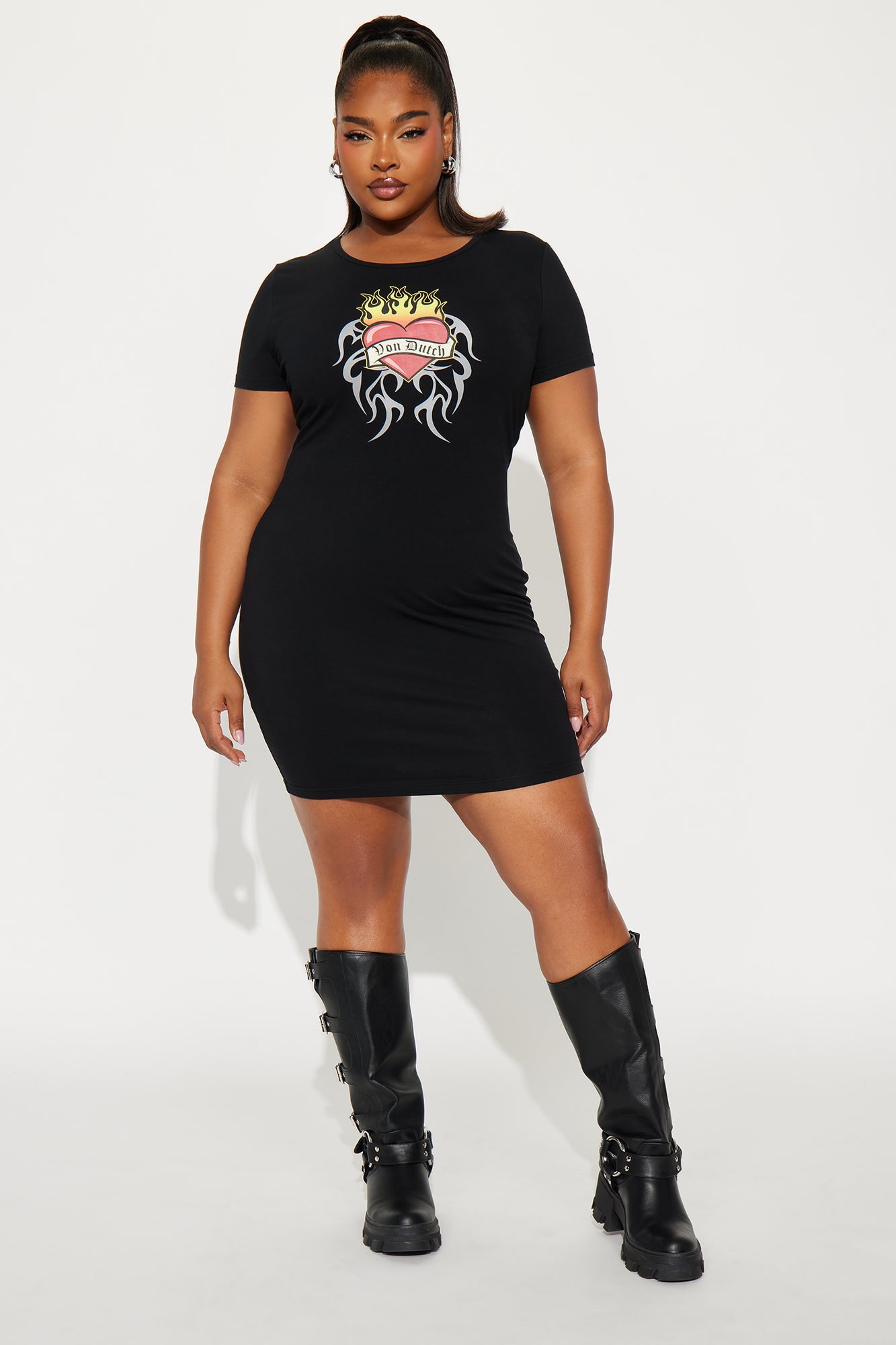 Von Dutch Fiery Heart Muscle Tee Mini Dress - Black