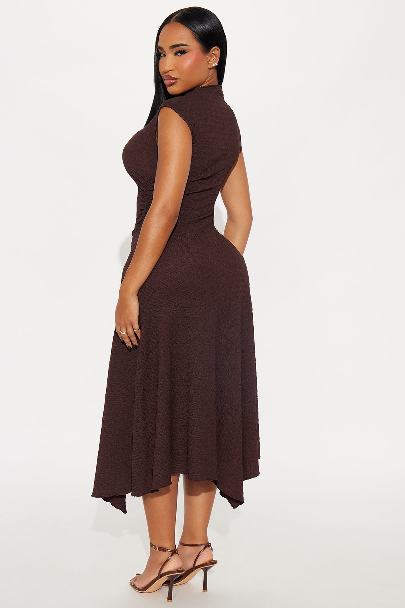Kalina Textured Midi Dress - Brown