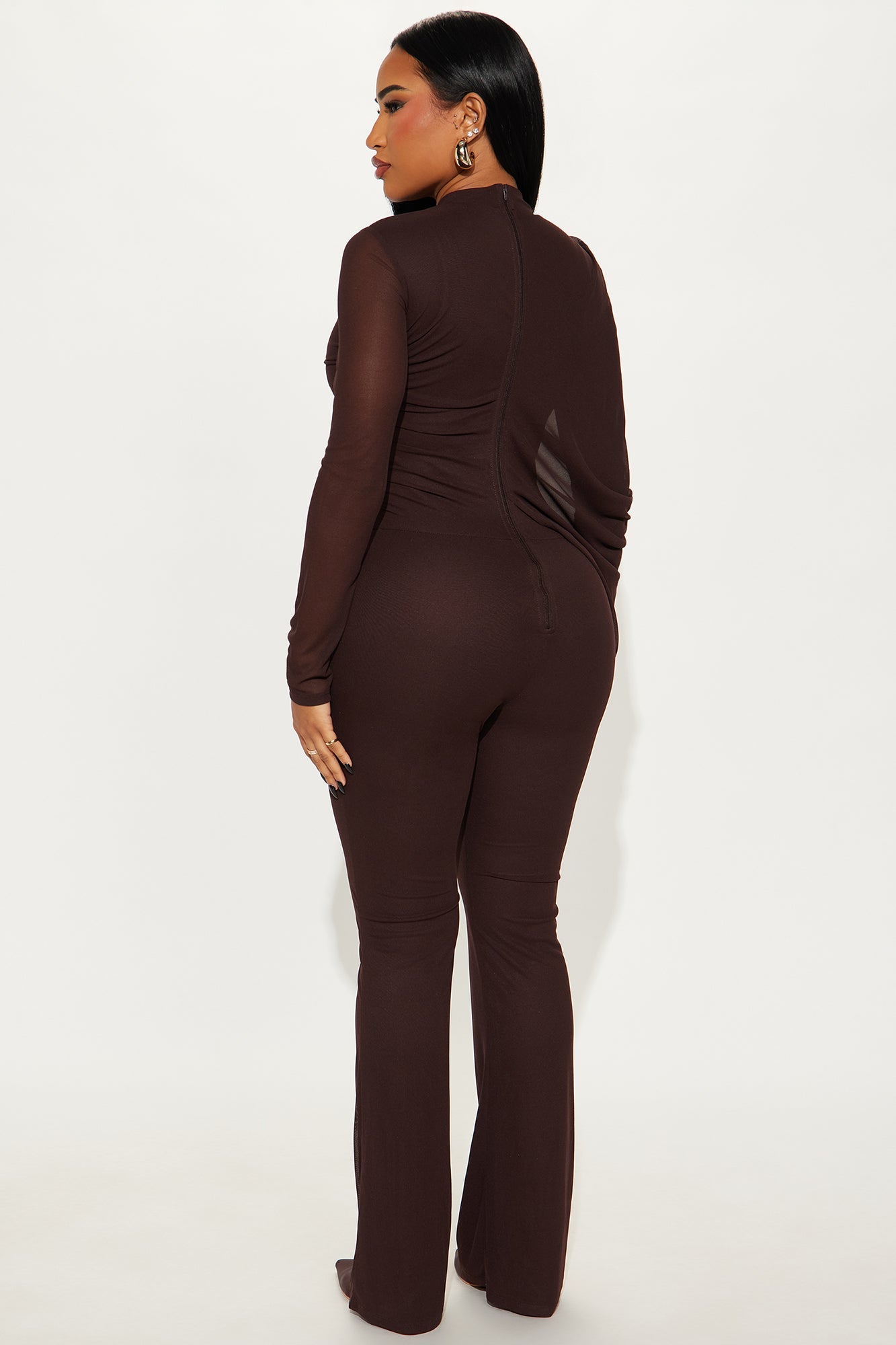 Livia Draped Long Sleeve Jumpsuit - Dark Brown