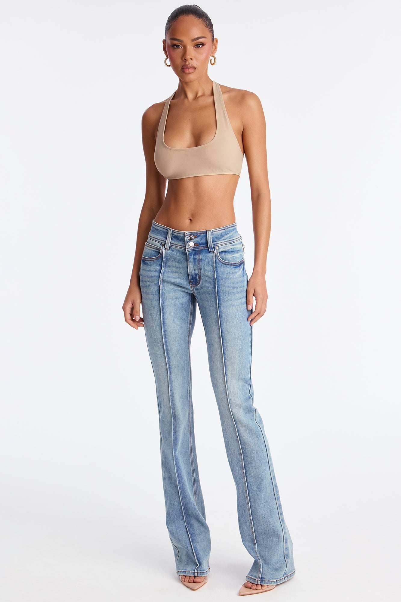 Tall Lisbon Low Rise Pintuck Flare Jeans - Medium Wash