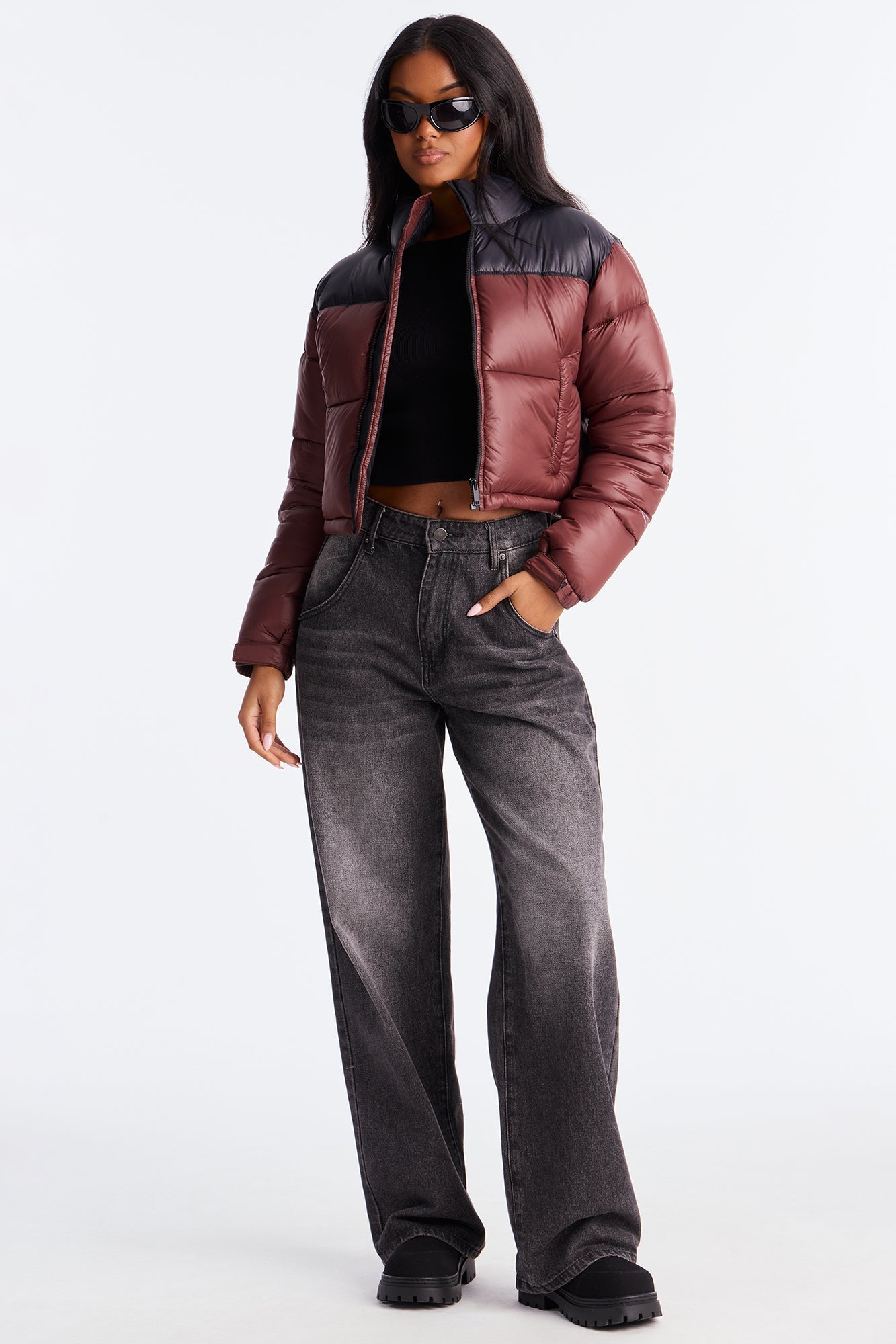 Cant Phase Me Contrast Puffer Jacket - Brown/combo