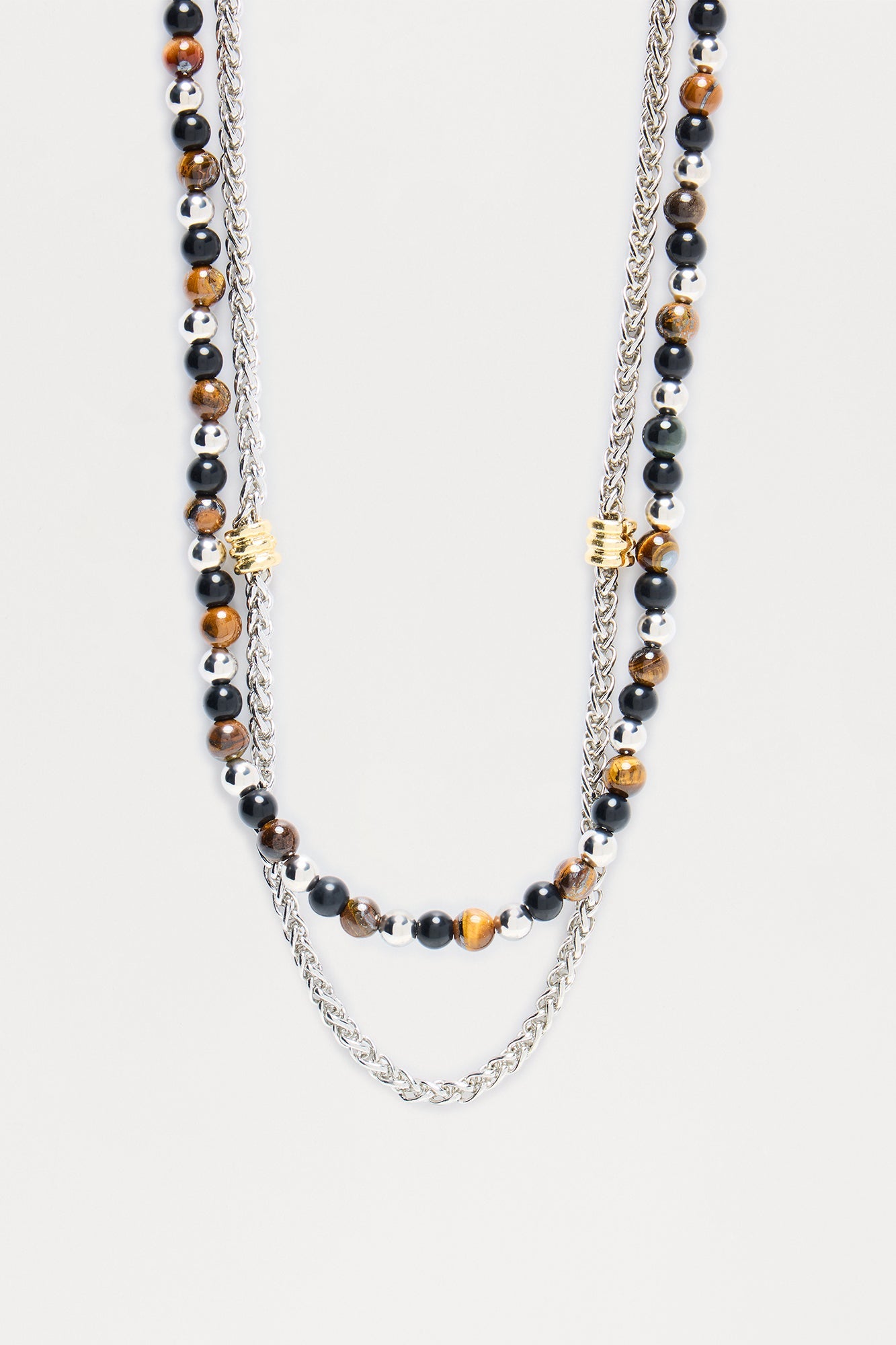 Two Piece Beaded Necklace Set - Silver/Combo