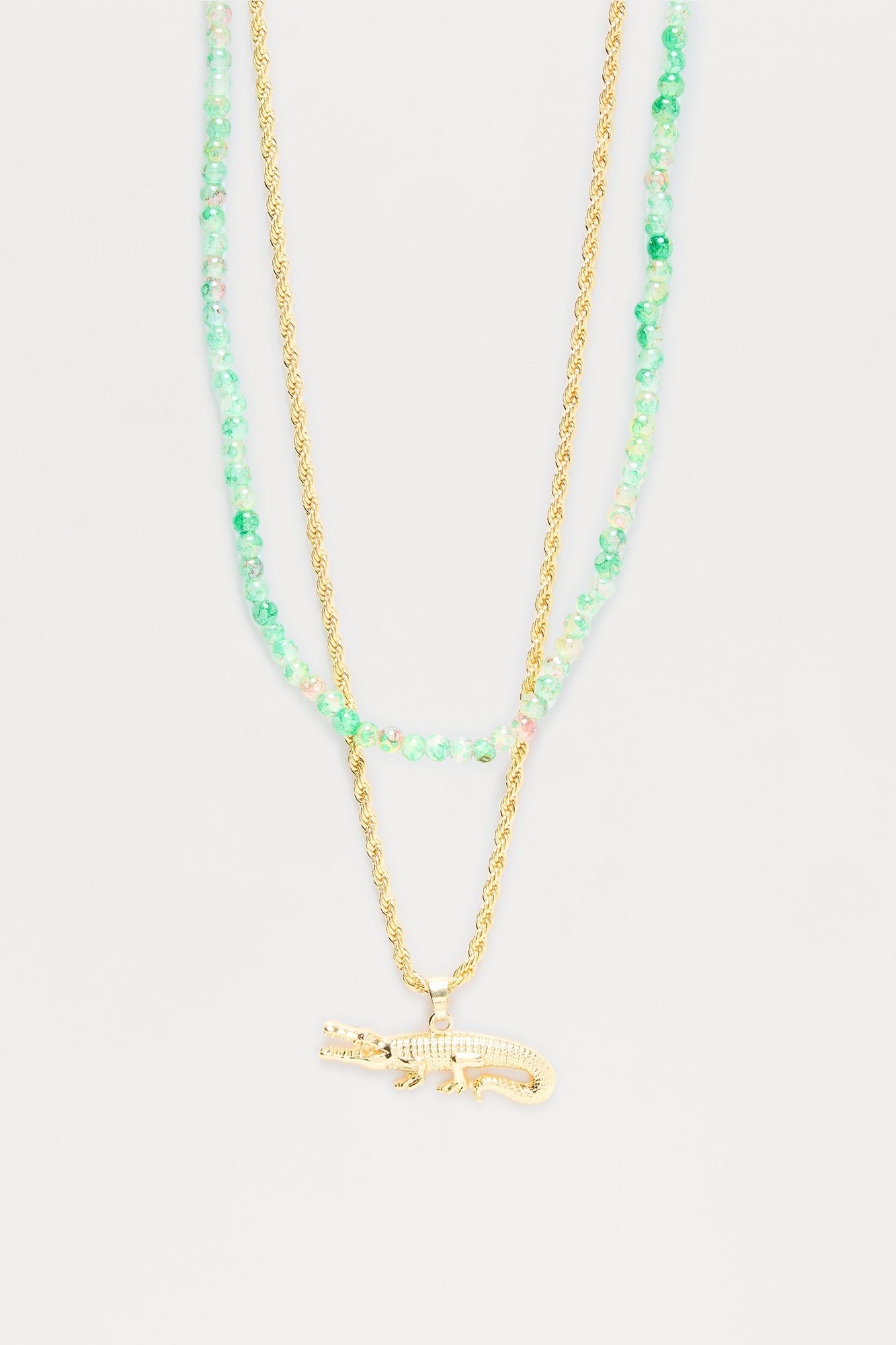 Crocodile Two Piece Beaded Necklace Set - Gold/combo