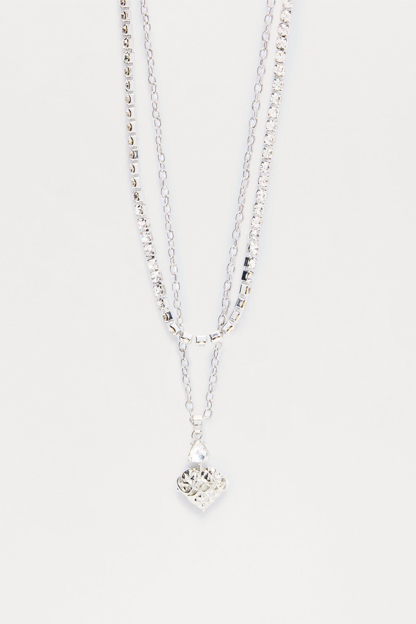 Heart Two Piece Necklace Set - Silver