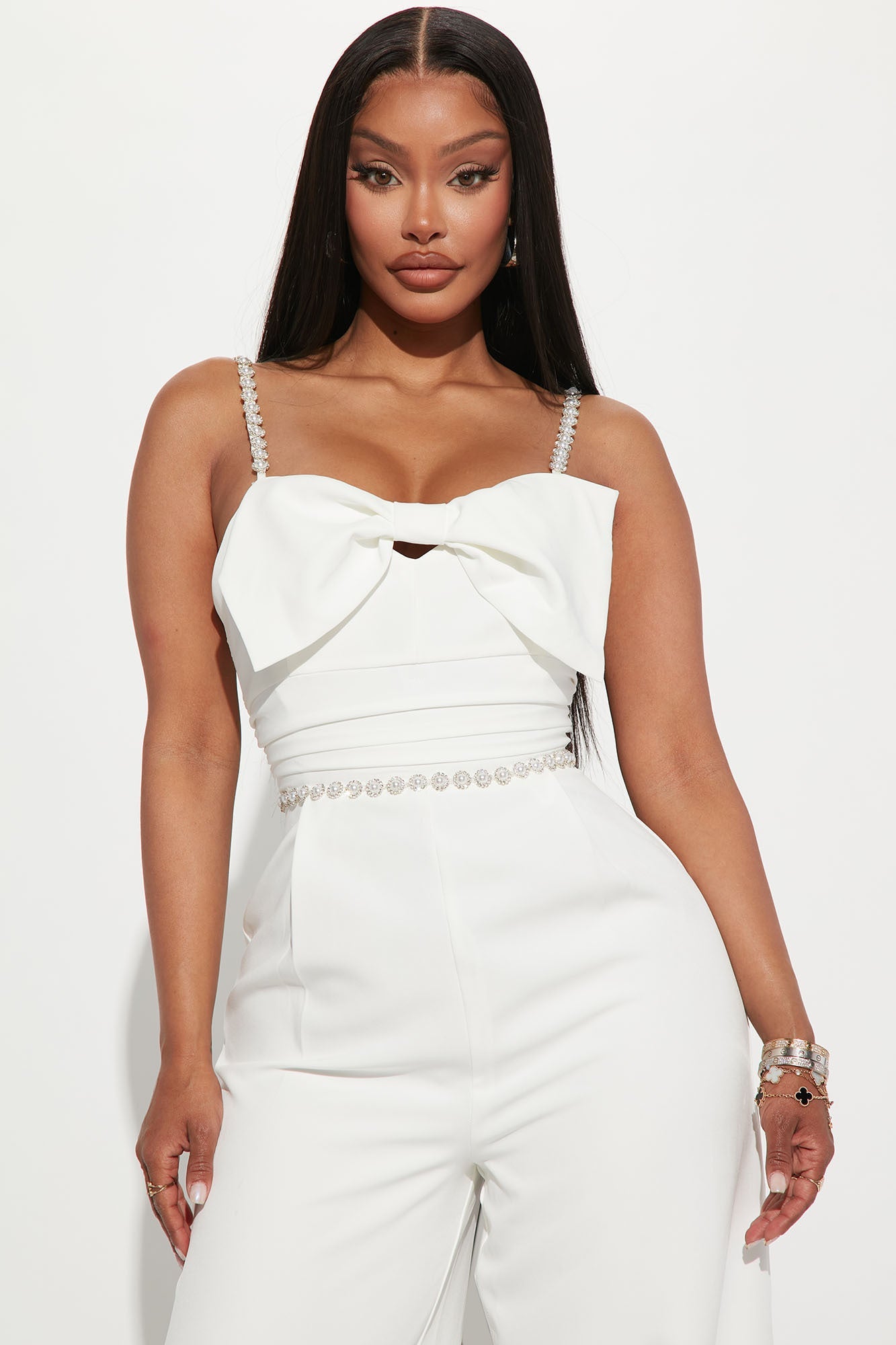 Felicia Embellished Bow Jumpsuit - White