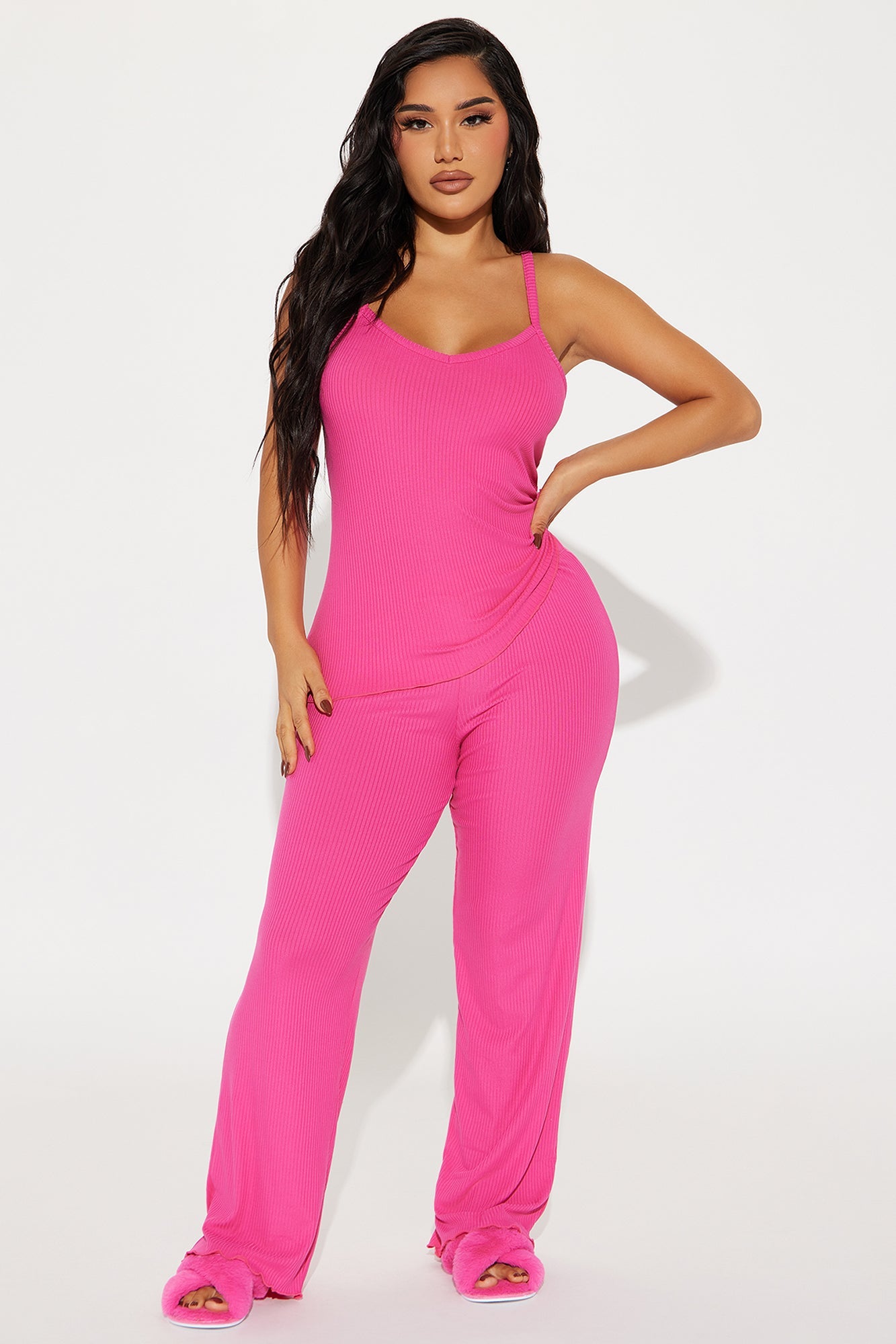 Comfy Mood Ribbed PJ Pant Set - Fuchsia