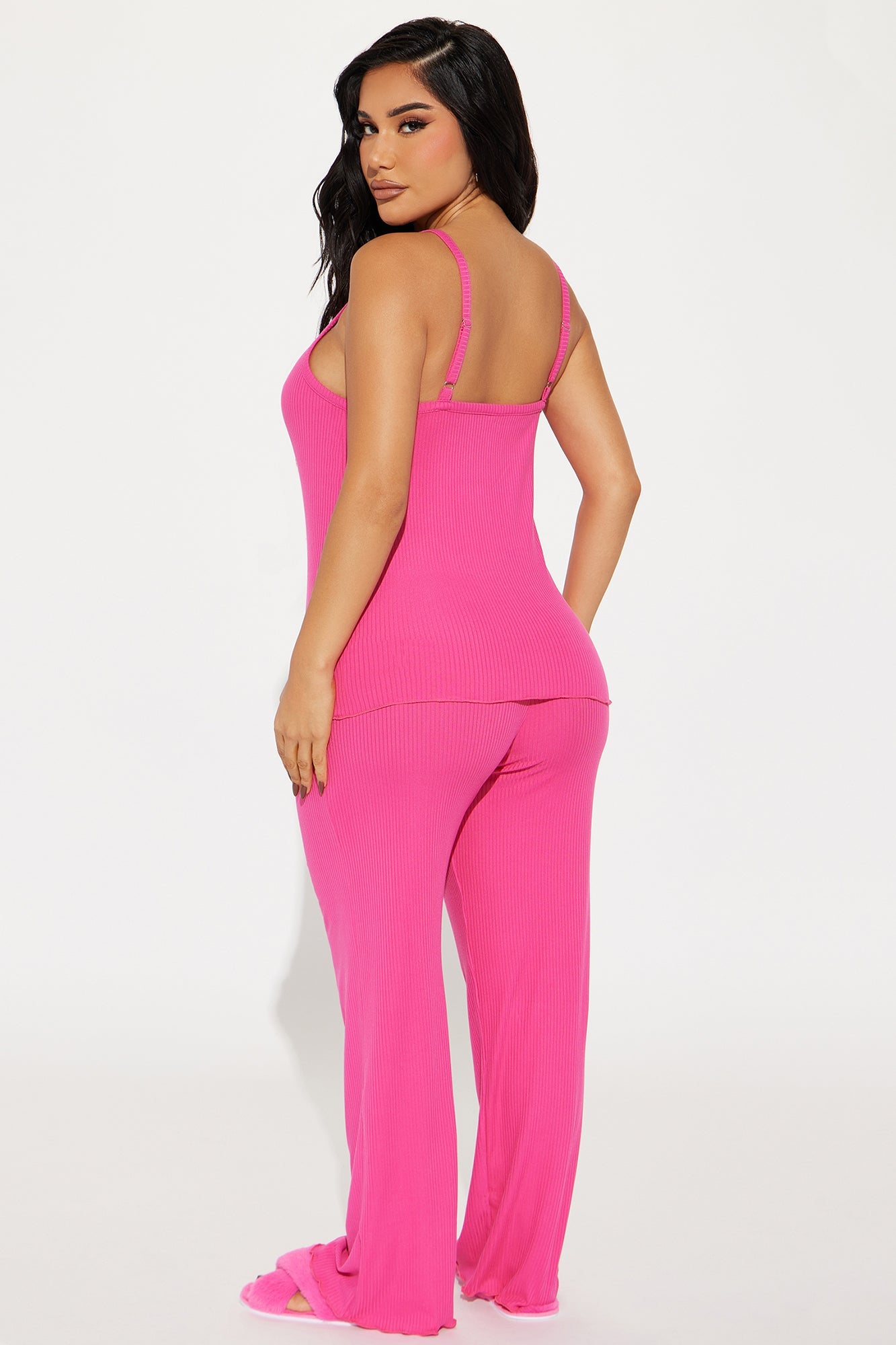 Comfy Mood Ribbed PJ Pant Set - Fuchsia
