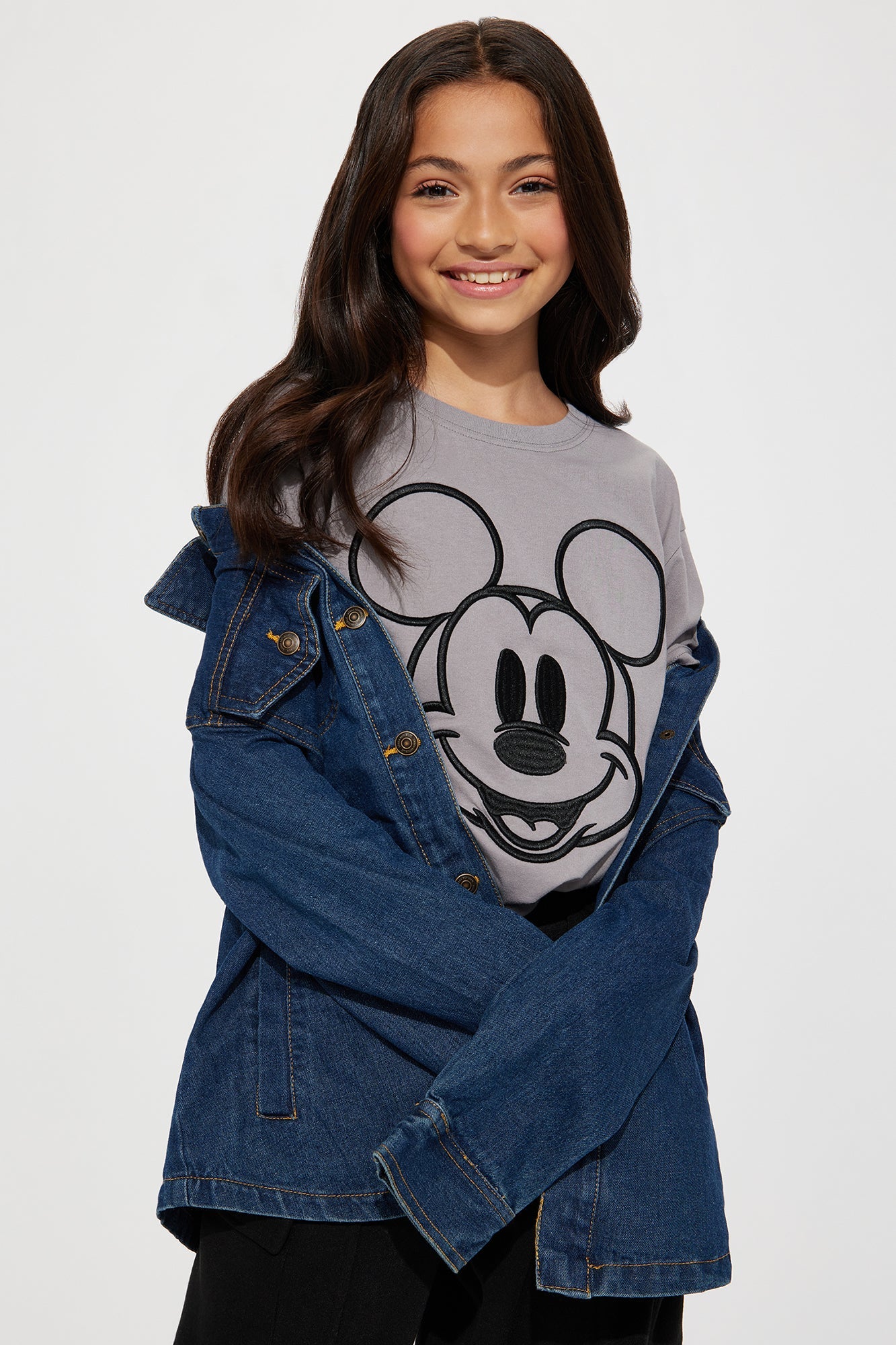 Mini Mickey Mouse Embroidered Graphic Tee - Charcoal