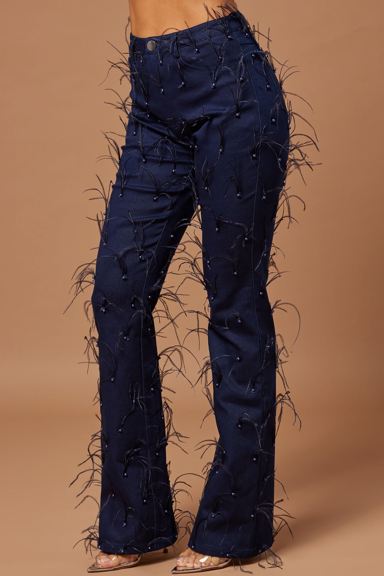 Juliette Embellished Feather Pant - Dark Wash