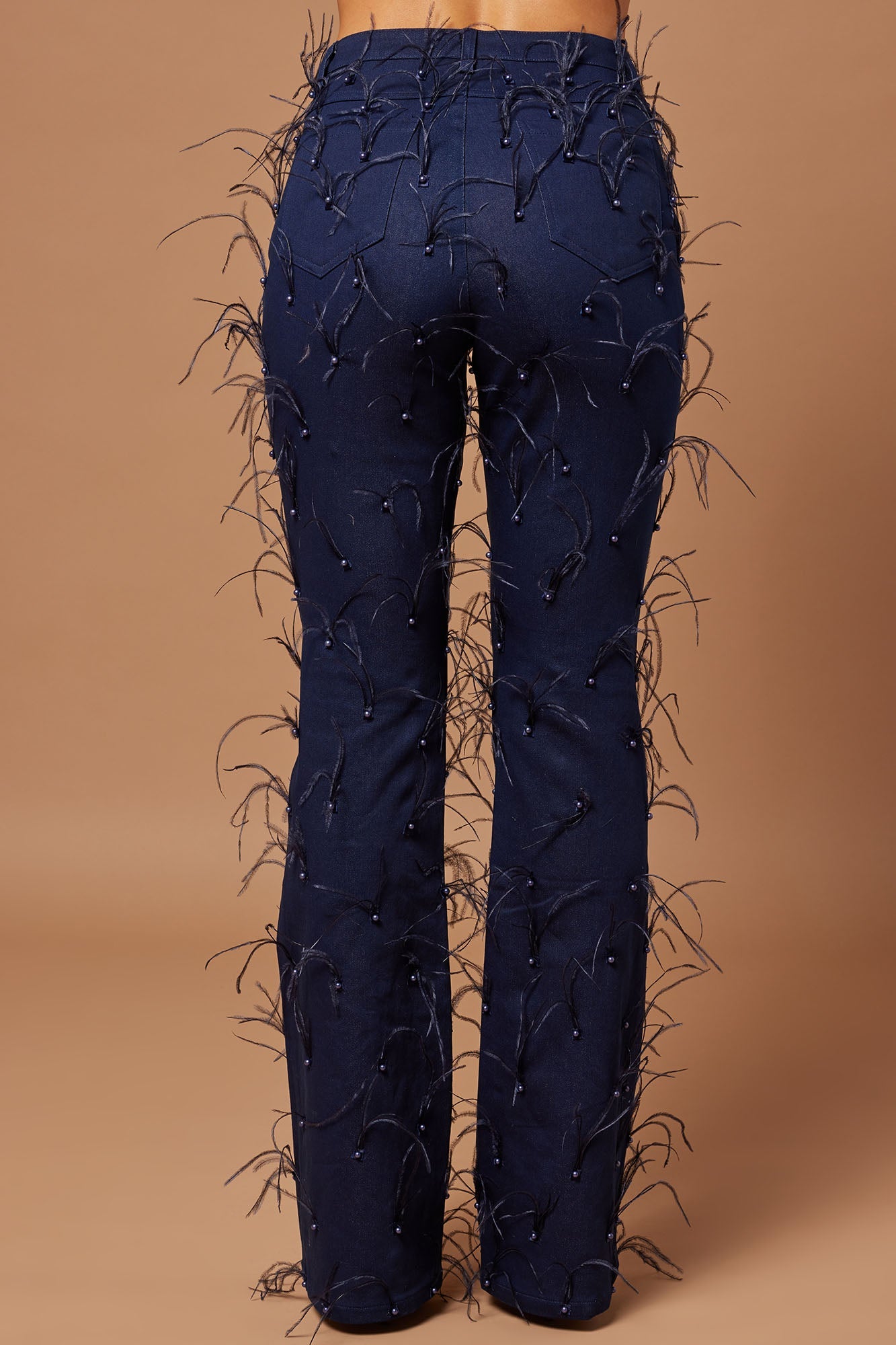 Juliette Embellished Feather Pant - Dark Wash