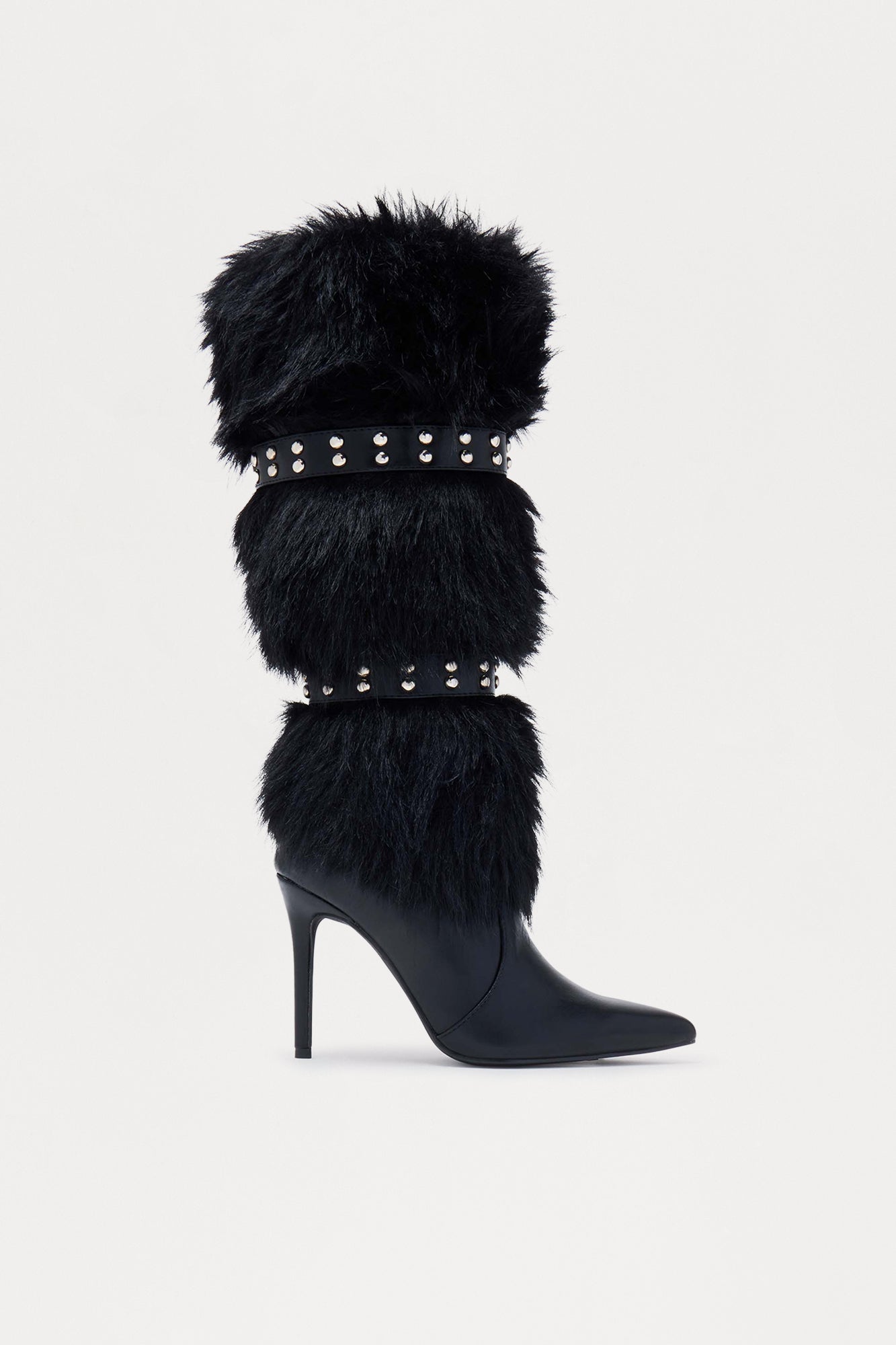 Cambridge Studded Faux Fur Boots - Black