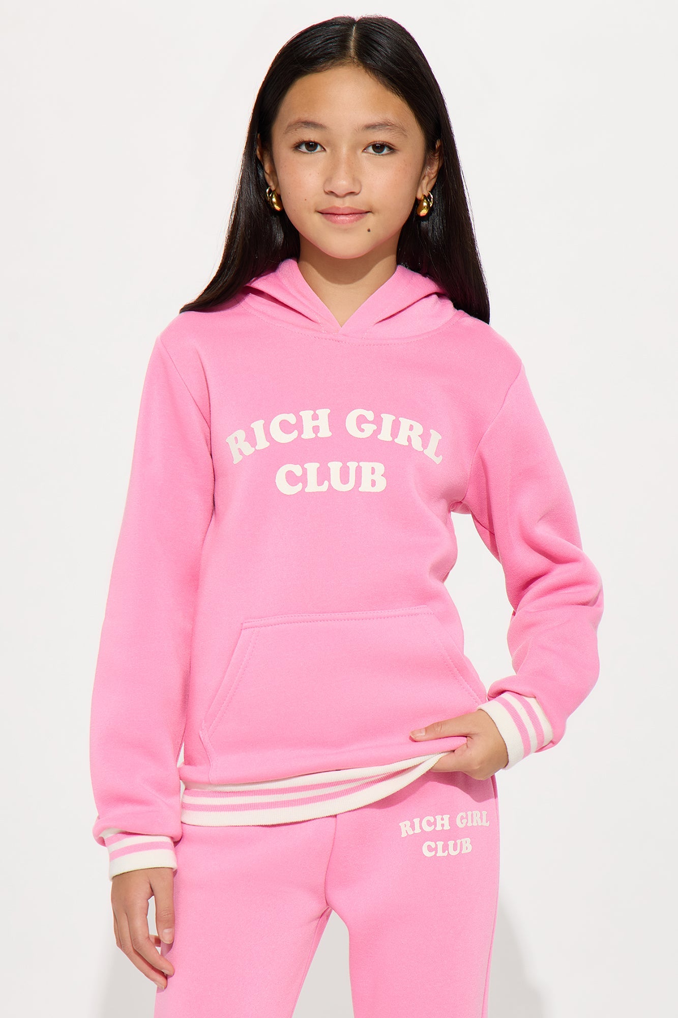 Mini Rich Girl Club Hoodie And Pant Set - Pink