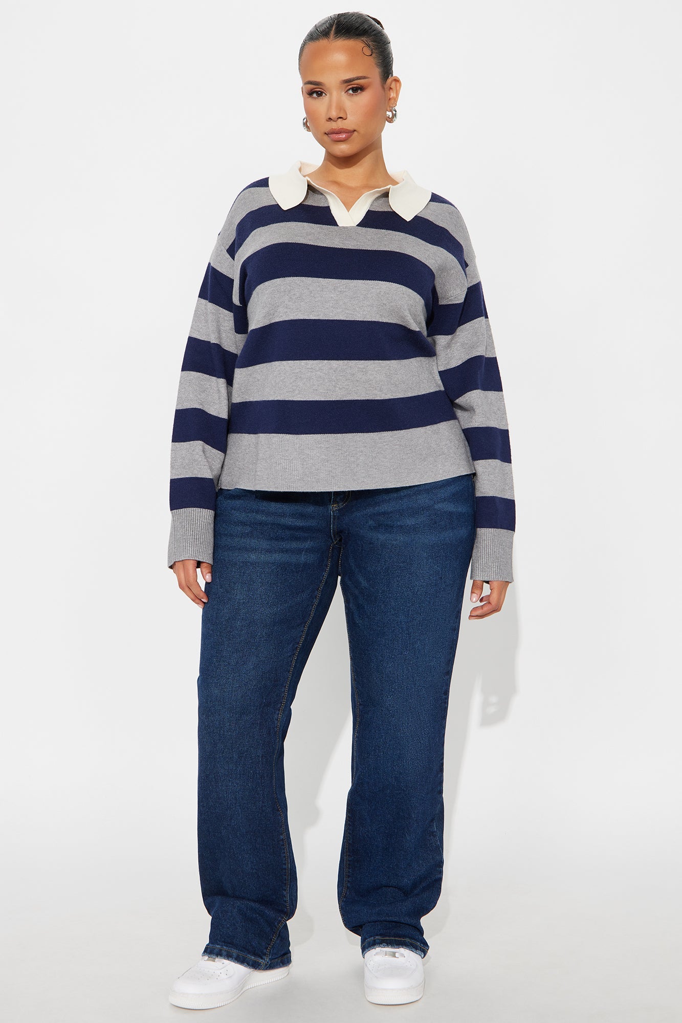 Make You Mine Rugby Polo Sweater - Grey/combo