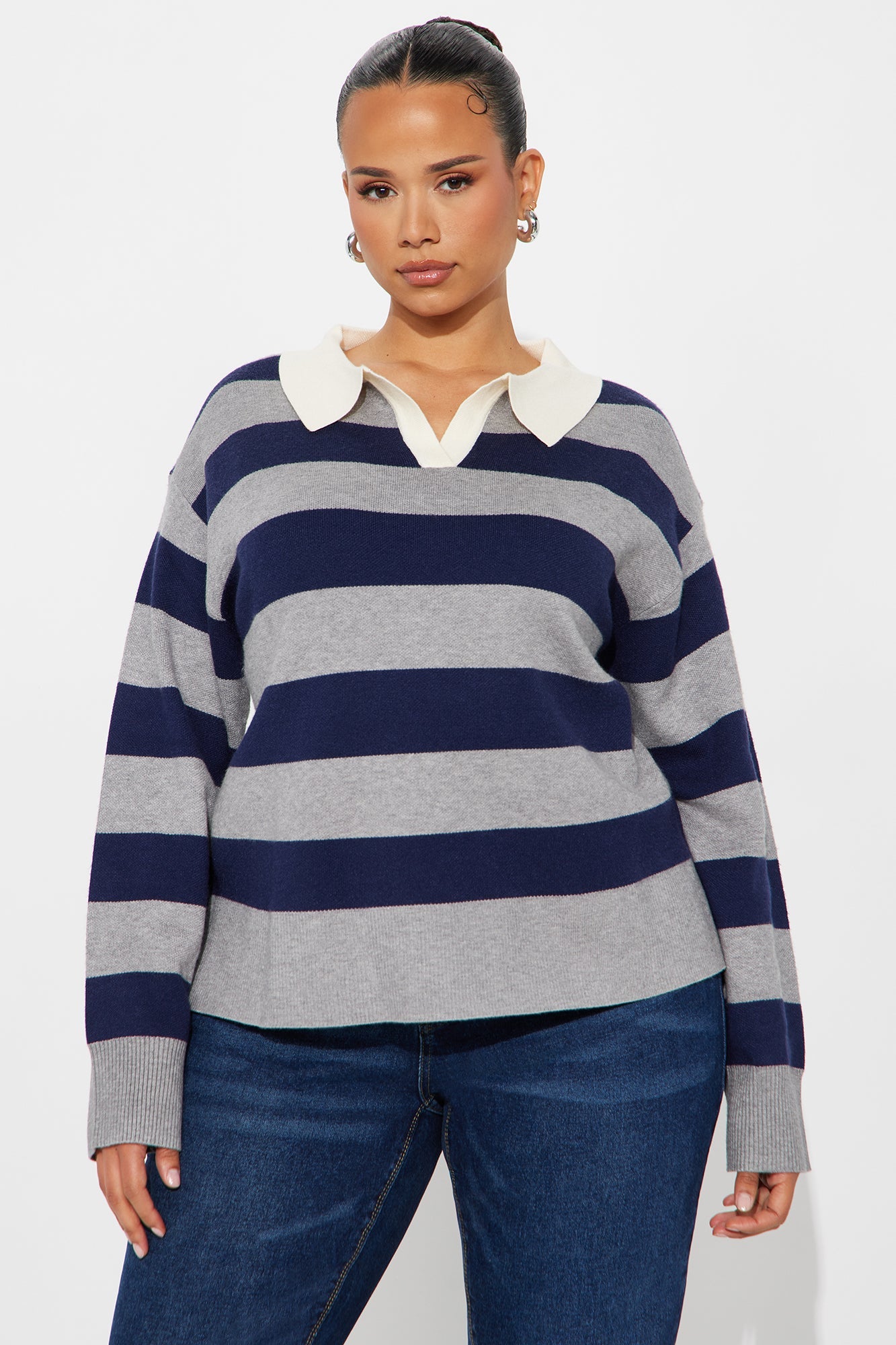 Make You Mine Rugby Polo Sweater - Grey/combo
