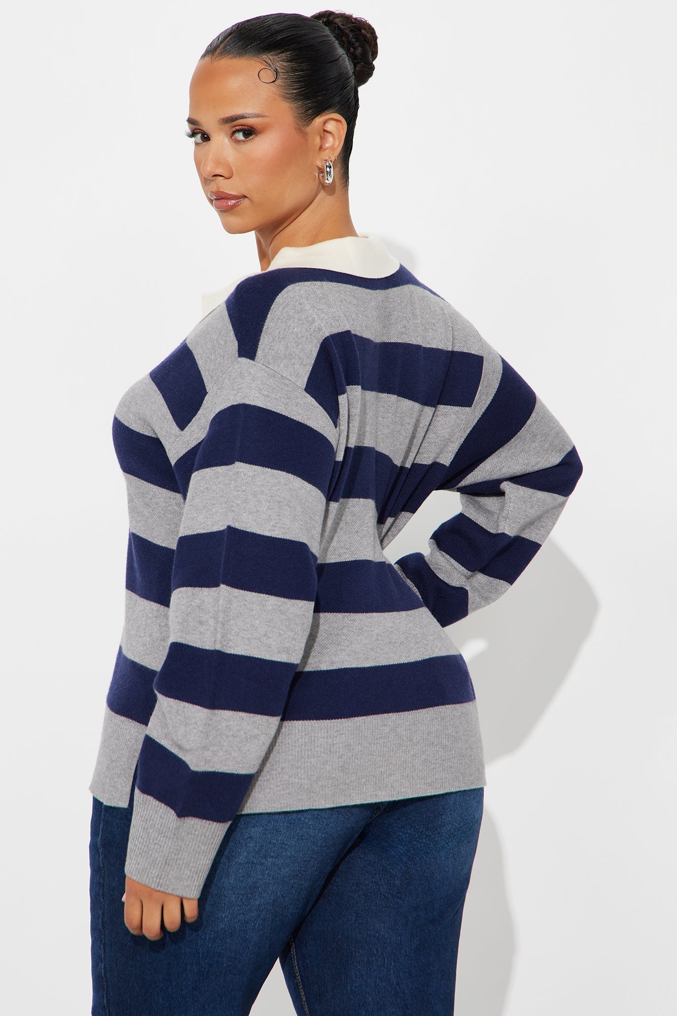 Make You Mine Rugby Polo Sweater - Grey/combo
