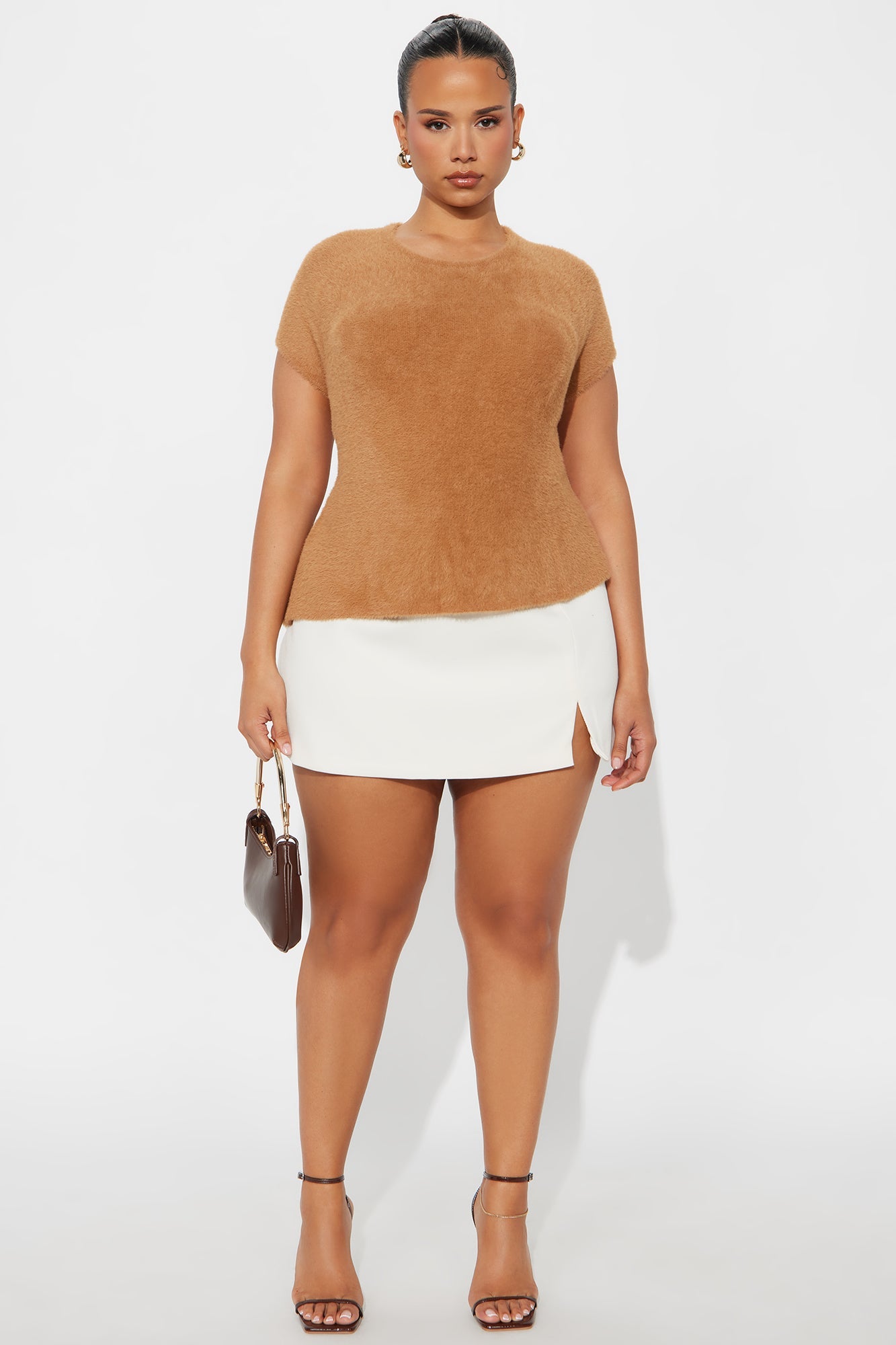 Your Babe Fuzzy Open Back Sweater Top - Mocha