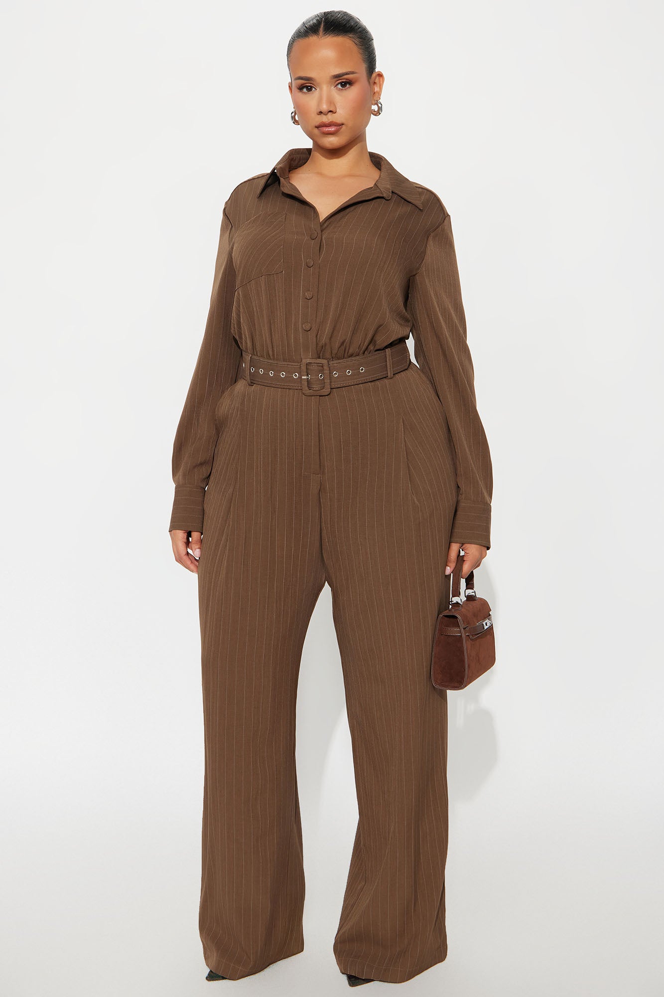 Important Thoughts Pinstripe Jumpsuit - Brown