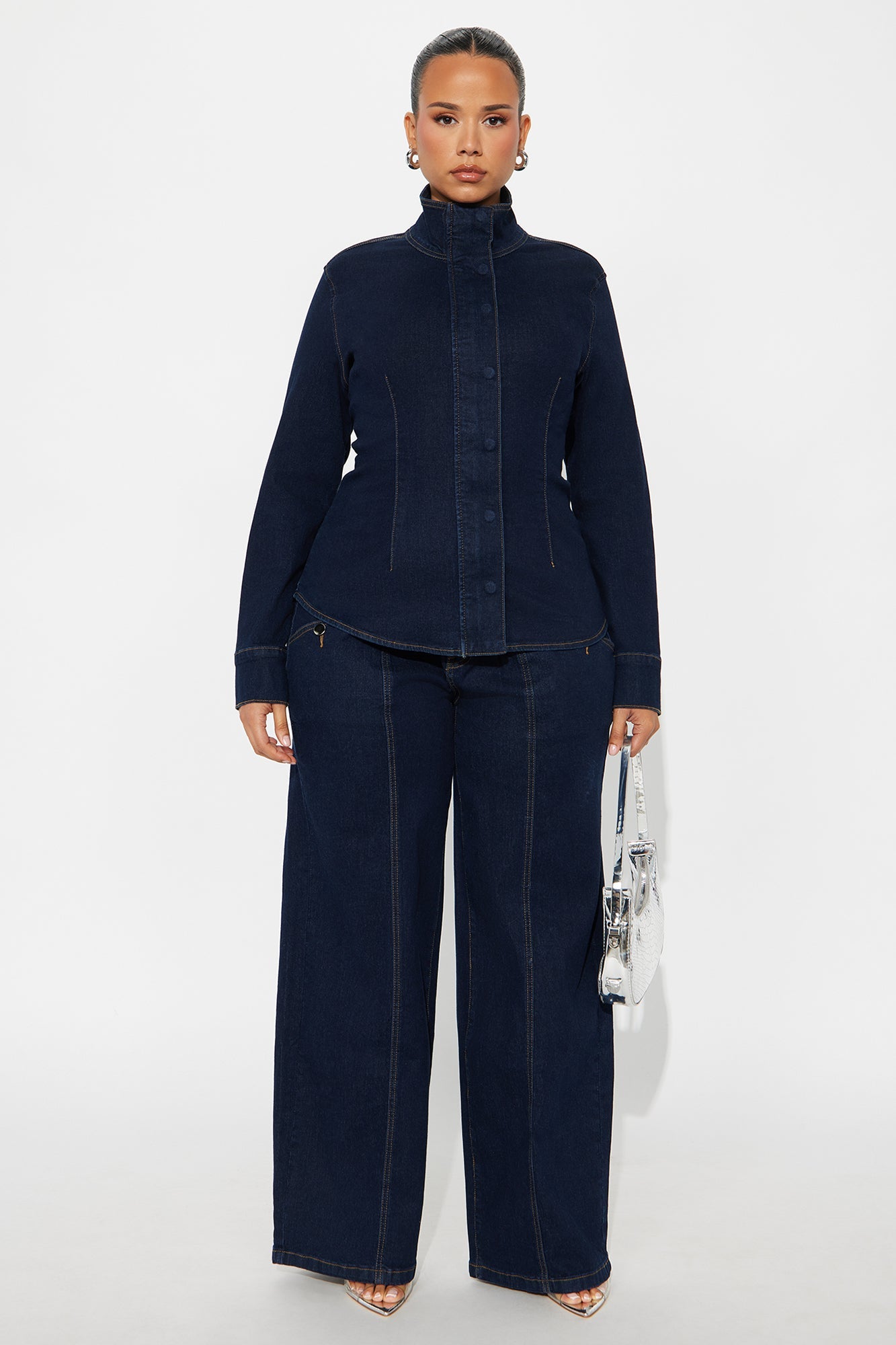 Brooke Puff Sleeve Jacket Denim Pant Set - Dark Wash