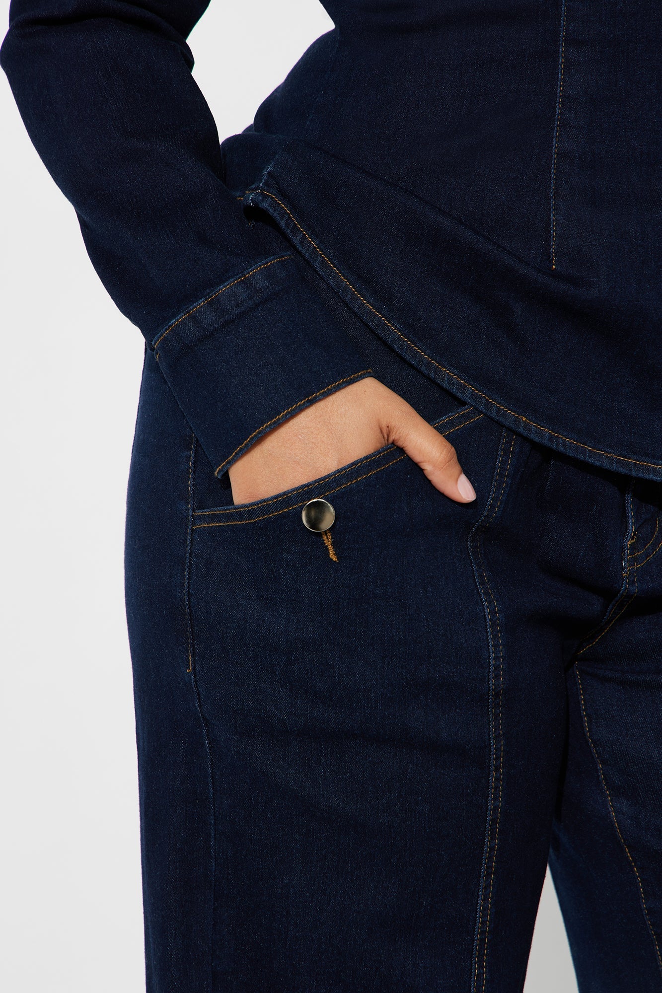 Brooke Puff Sleeve Jacket Denim Pant Set - Dark Wash