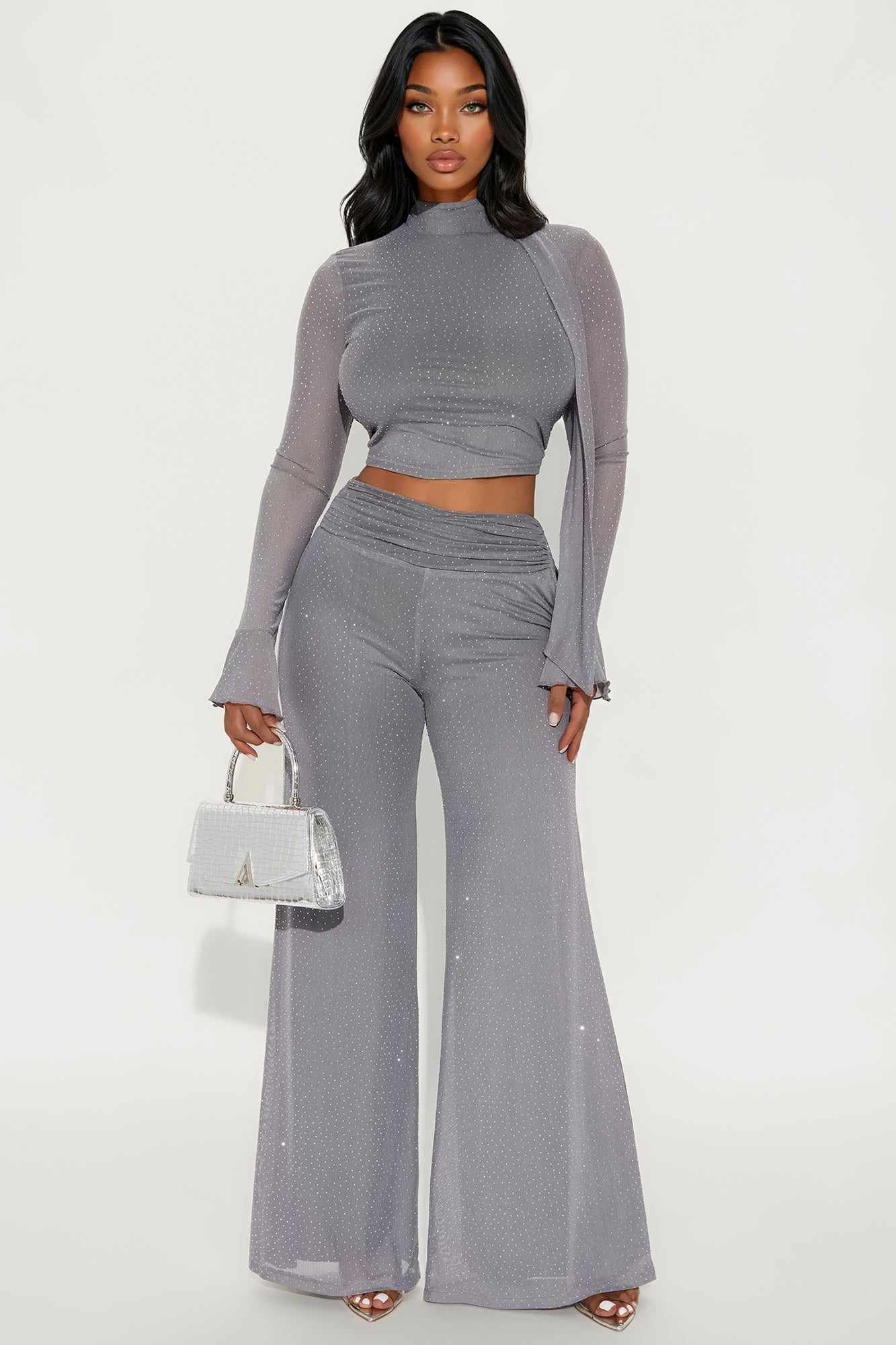 Clara Rhinestone Pant Set - Grey