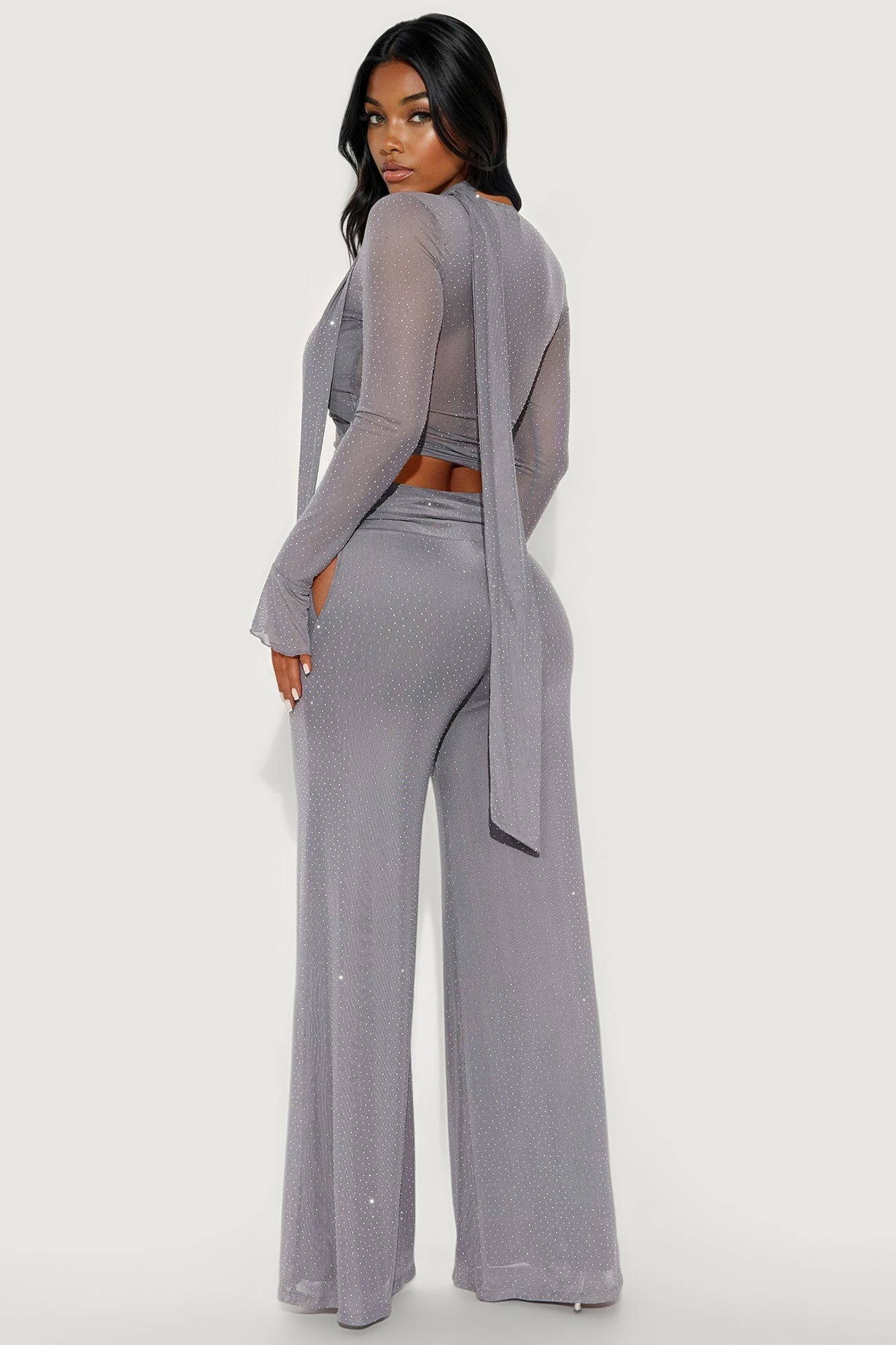 Clara Rhinestone Pant Set - Grey