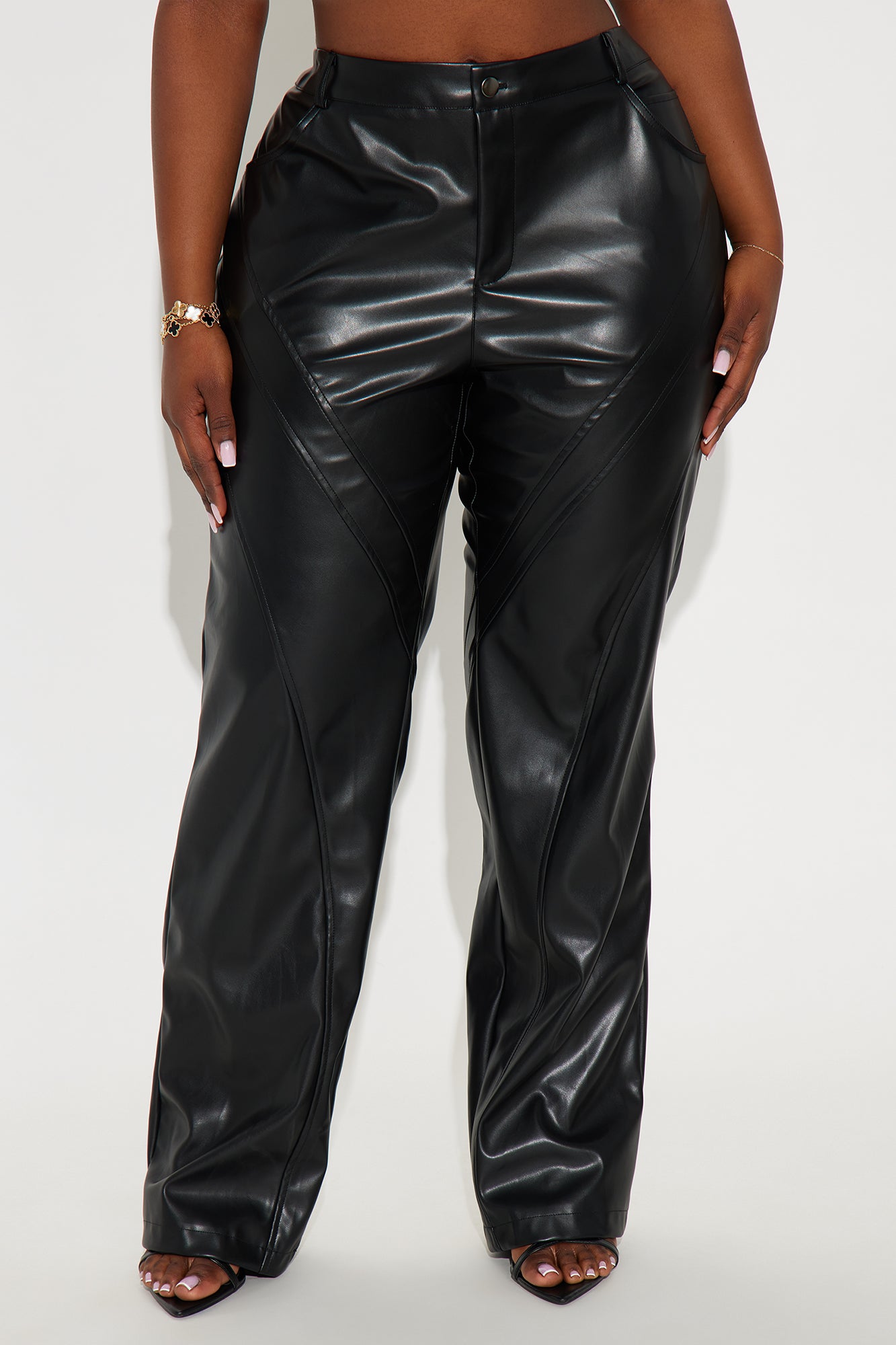 Carmen Faux Leather Straight Leg Pant 33 - Black