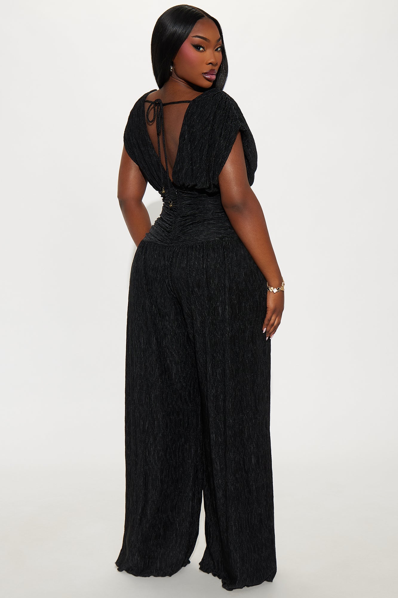 Karime Textured Wide Leg Jumpsuit - Black