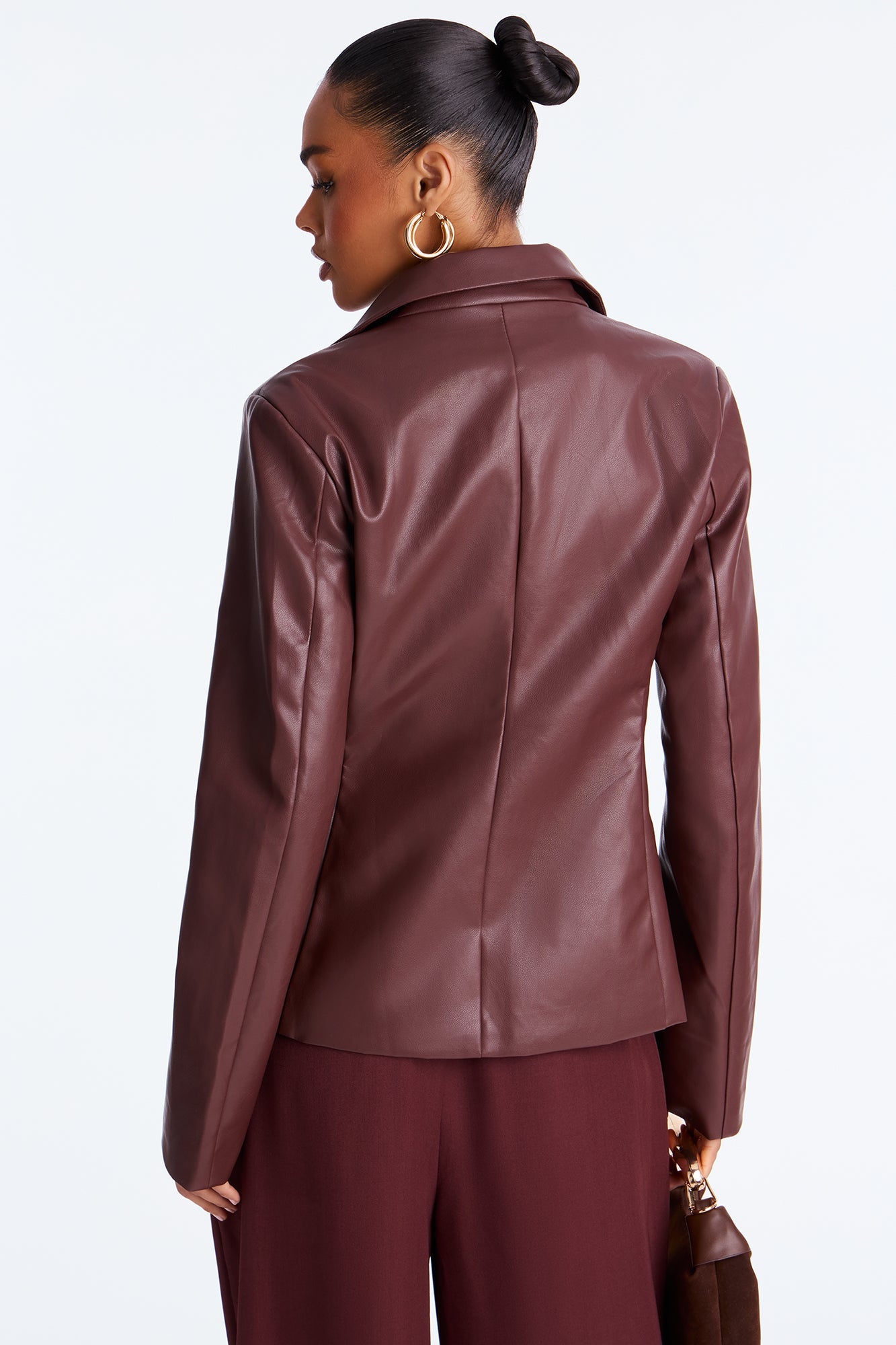Eren Faux Leather Fitted Blazer - Burgundy