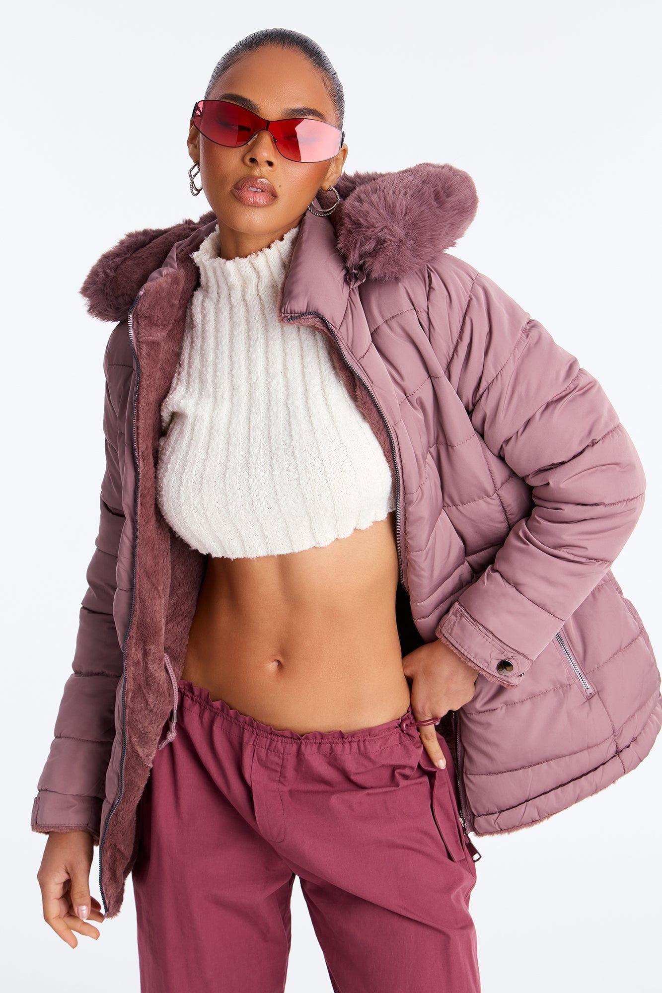 Fireplace Cozy Reversible Puffer Jacket - Plum