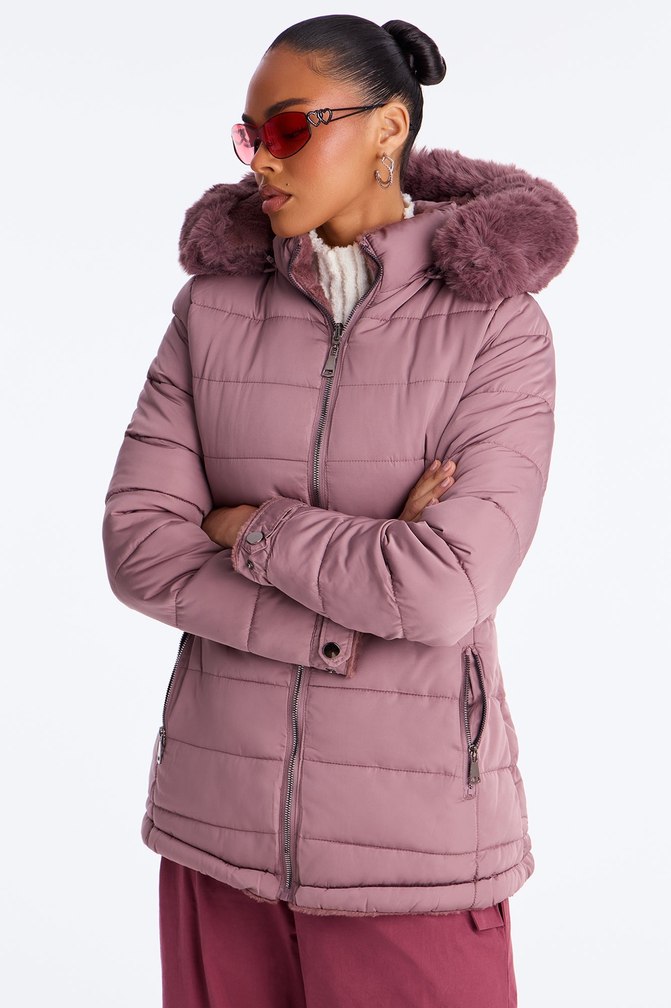 Fireplace Cozy Reversible Puffer Jacket - Plum