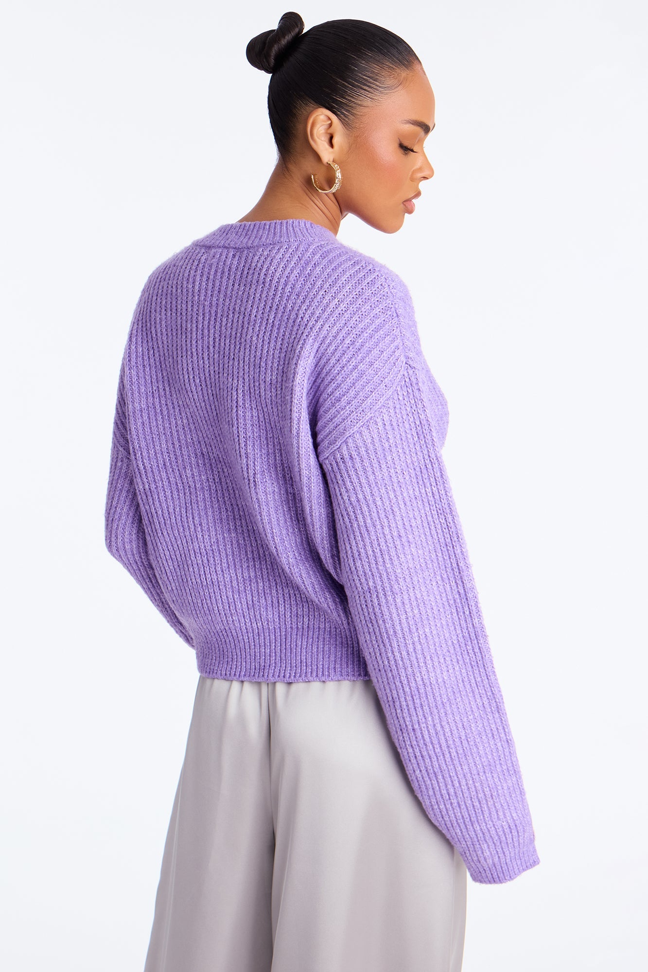 Bring Me Coffee Chunky Knit Pullover Sweater - Purple