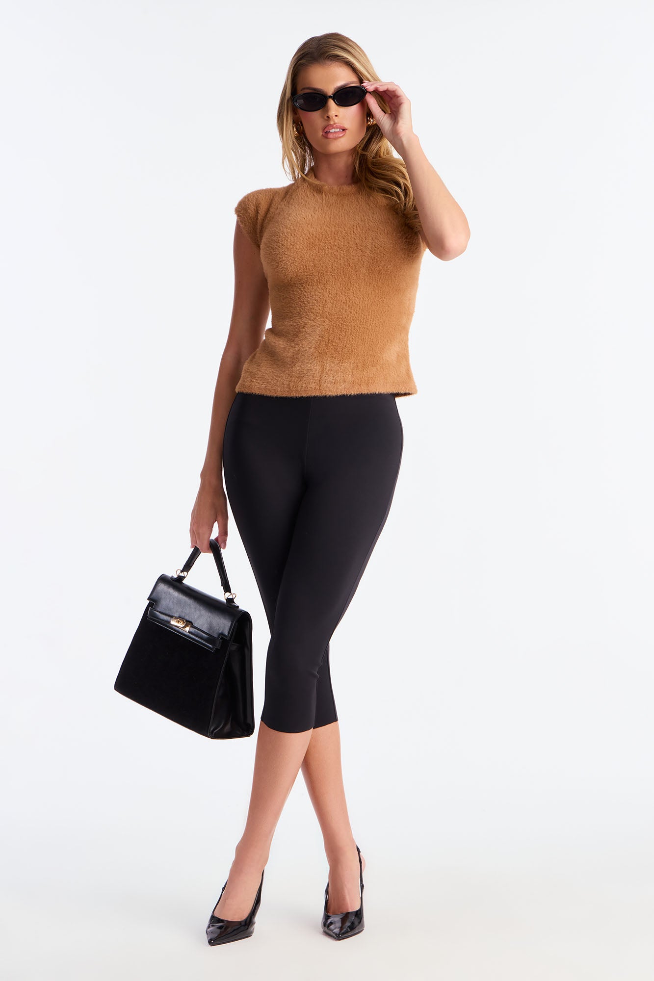 Your Babe Fuzzy Open Back Sweater Top - Mocha