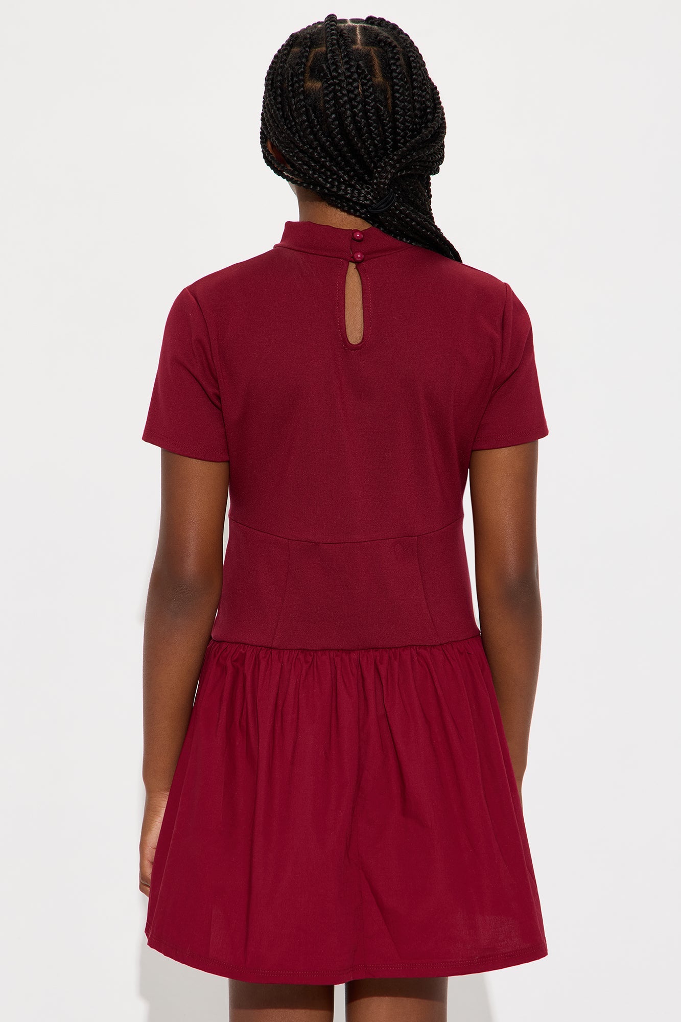 Mini Kennedy Short Sleeve Drop Waist Dress - Wine