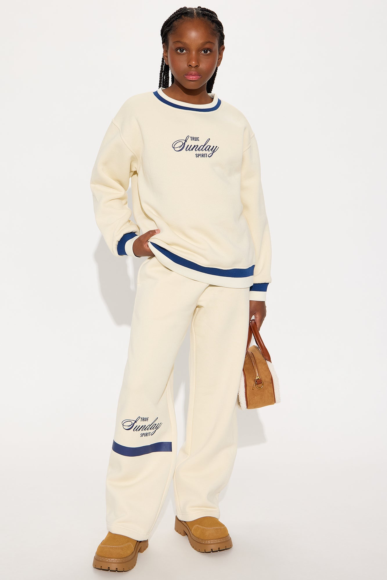 Mini True Sunday Spirit Fleece Pant Set - Cream