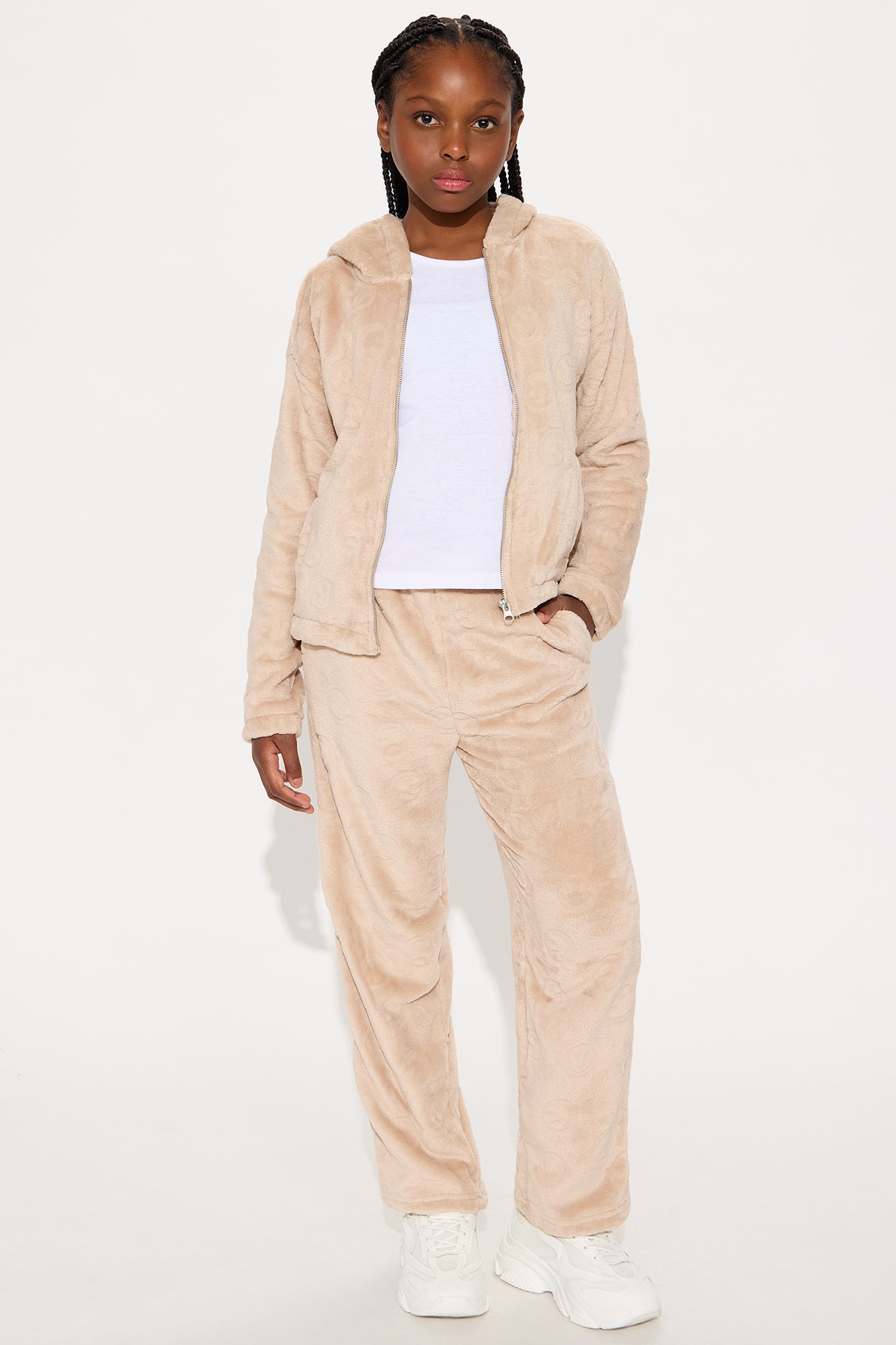 Mini Never Stop Smiling Zip Hoodie And Pant Set - Brown/combo