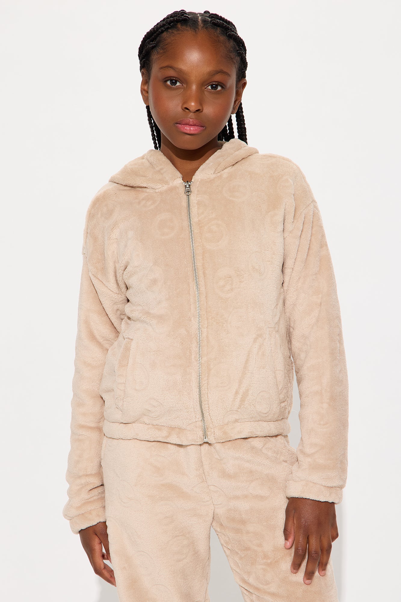 Mini Never Stop Smiling Zip Hoodie And Pant Set - Brown/combo