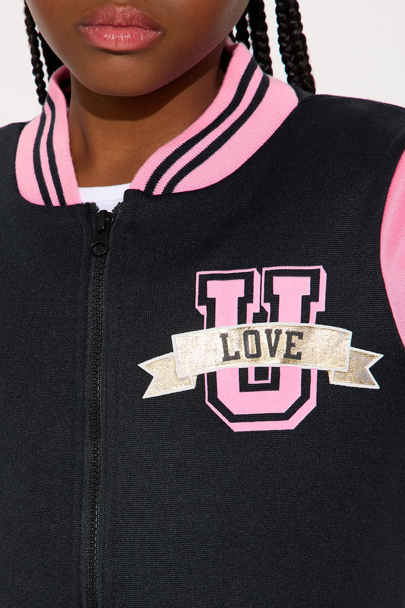 Mini Love University Varsity Jacket And Jogger Pant Set - Black/Pink