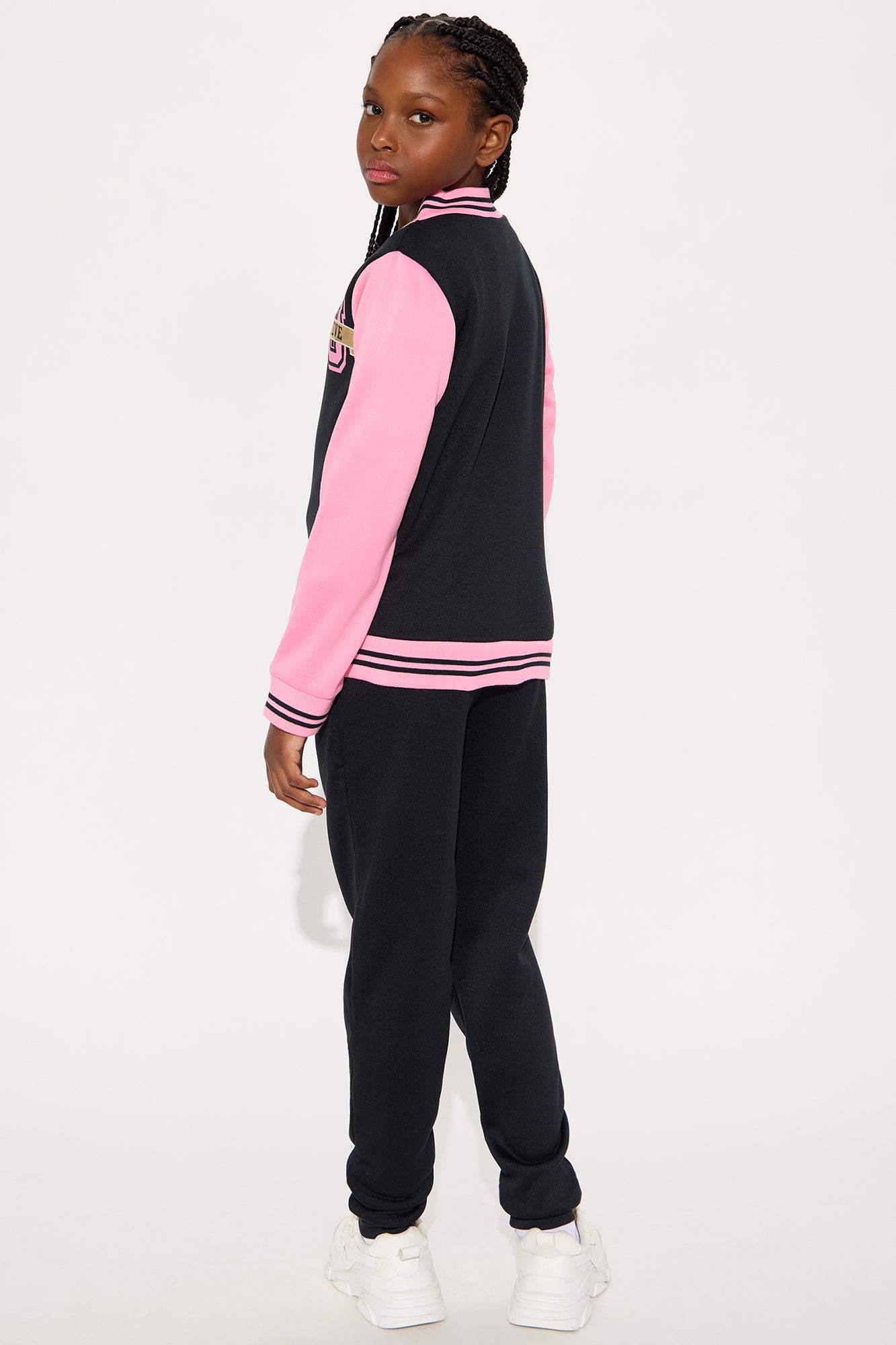 Mini Love University Varsity Jacket And Jogger Pant Set - Black/Pink