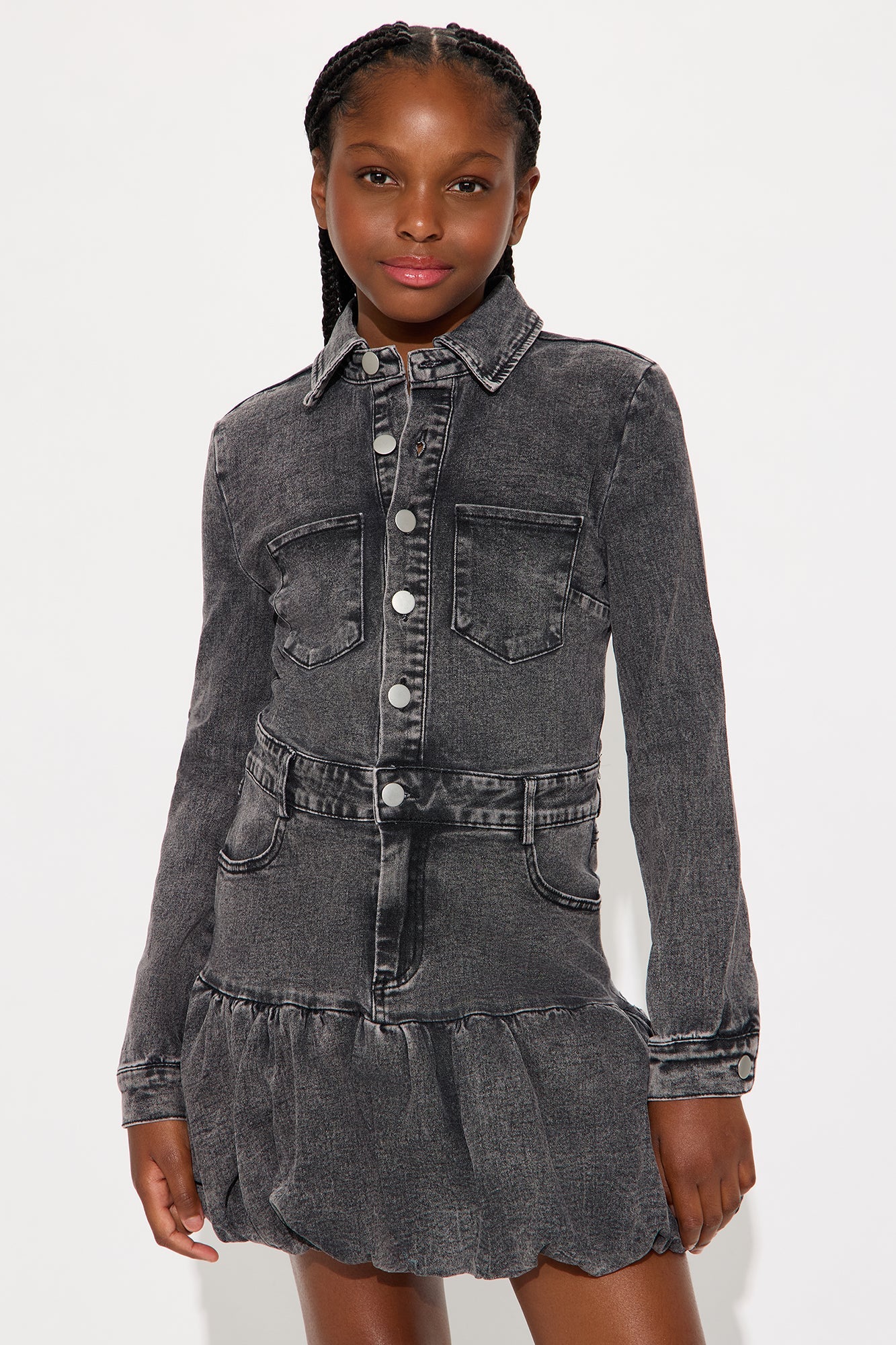Mini Southern Charm Stretch Denim Bubble Dress - Black Wash