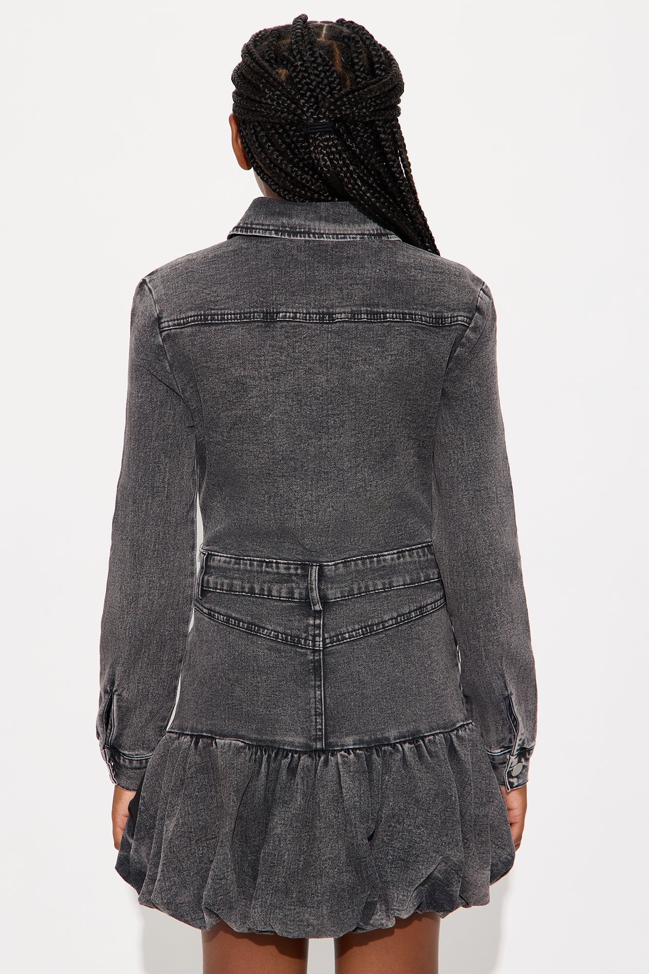 Mini Southern Charm Stretch Denim Bubble Dress - Black Wash