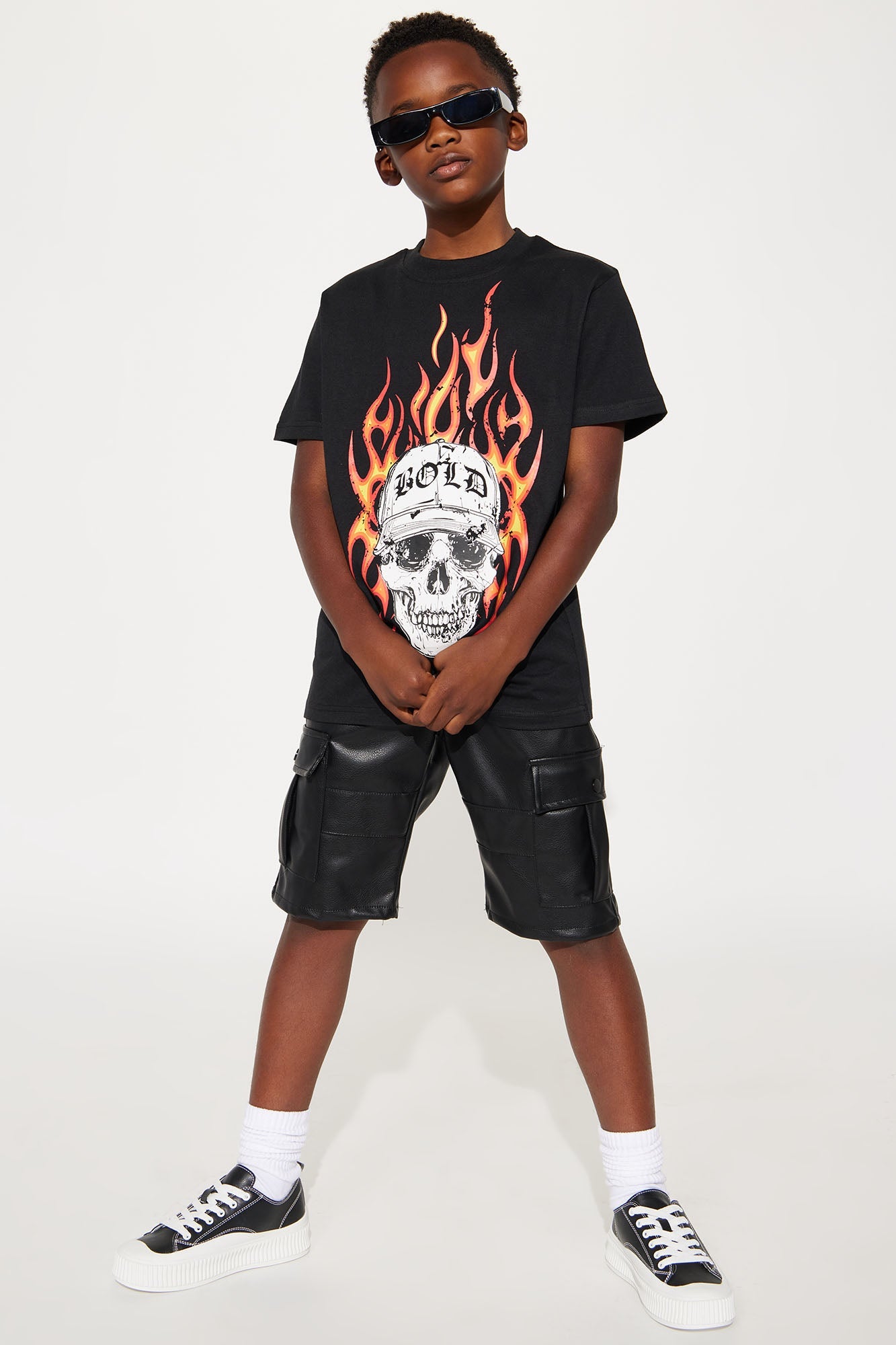 Mini Flames And Bold Short Sleeve Tee - Black
