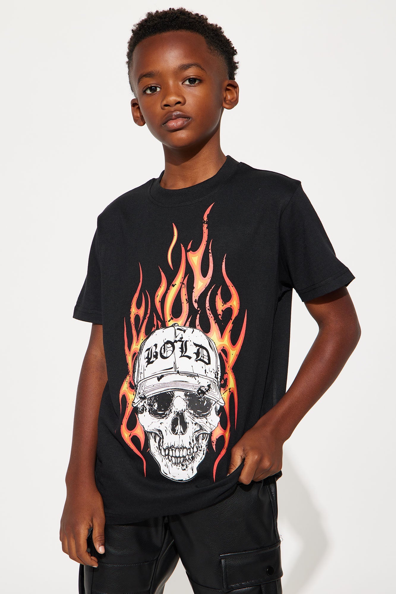 Mini Flames And Bold Short Sleeve Tee - Black