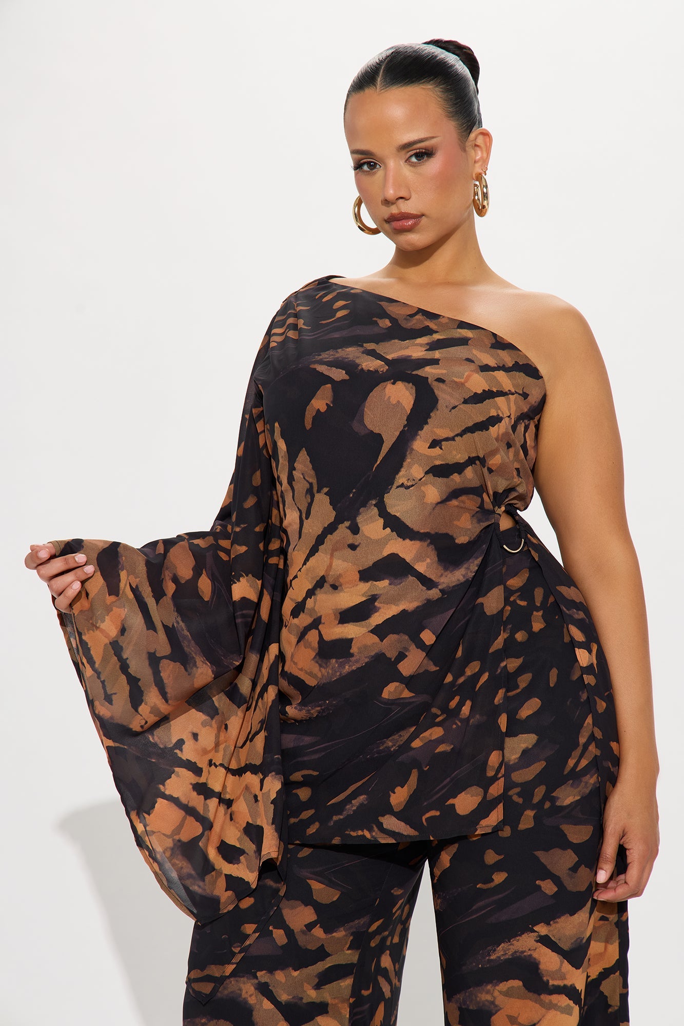 Eva One Shoulder Pant Set - Black/combo
