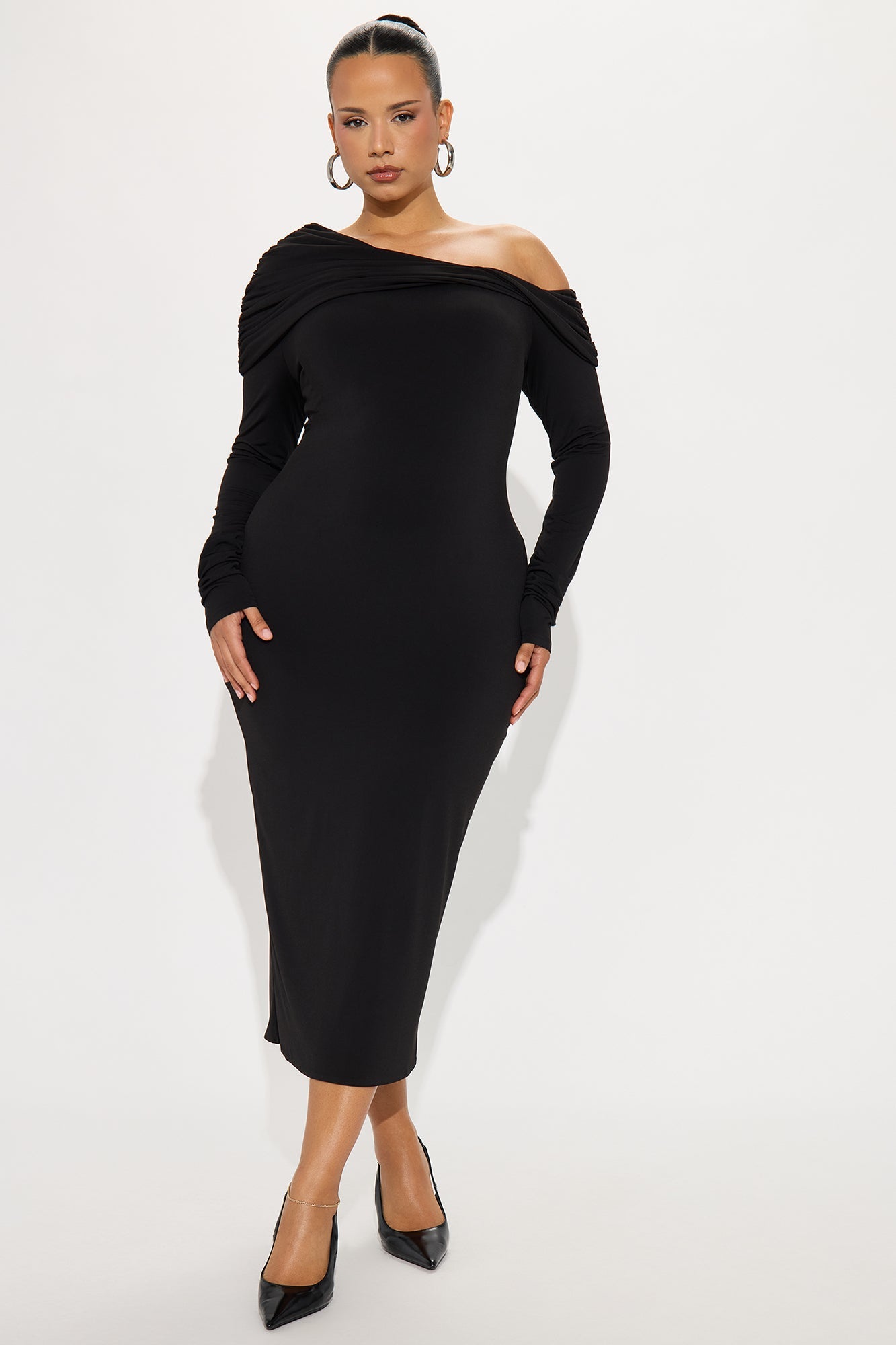 Dasha Draped Midi Dress - Black