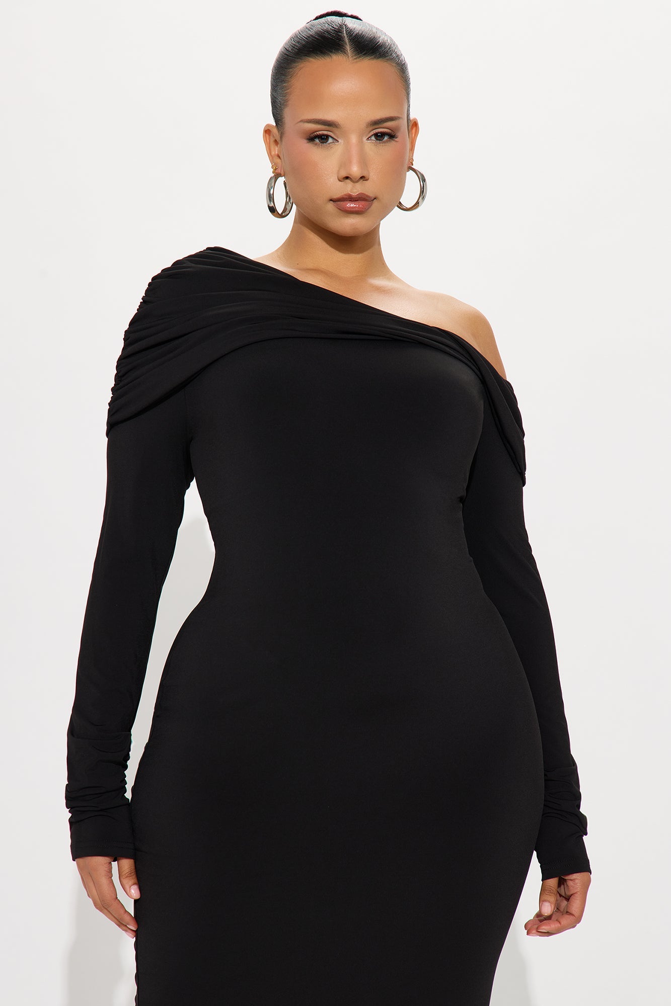 Dasha Draped Midi Dress - Black