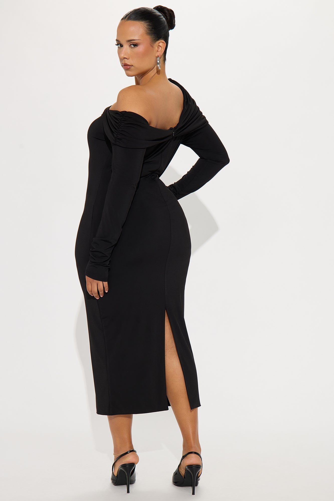 Dasha Draped Midi Dress - Black