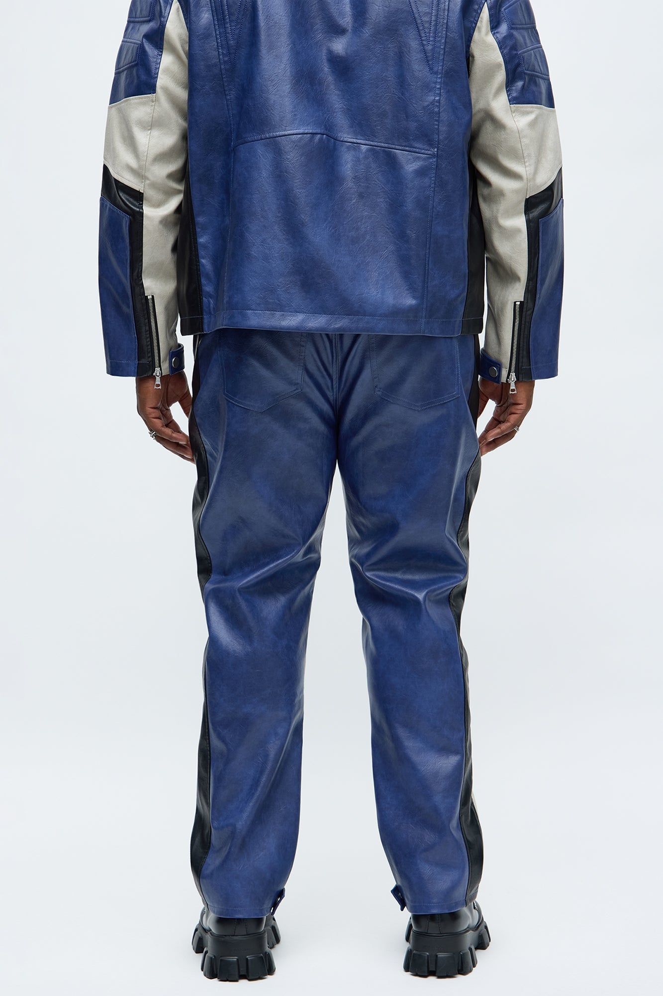 Slim Ignition Paneled Faux Leather Moto Pant - Blue/combo